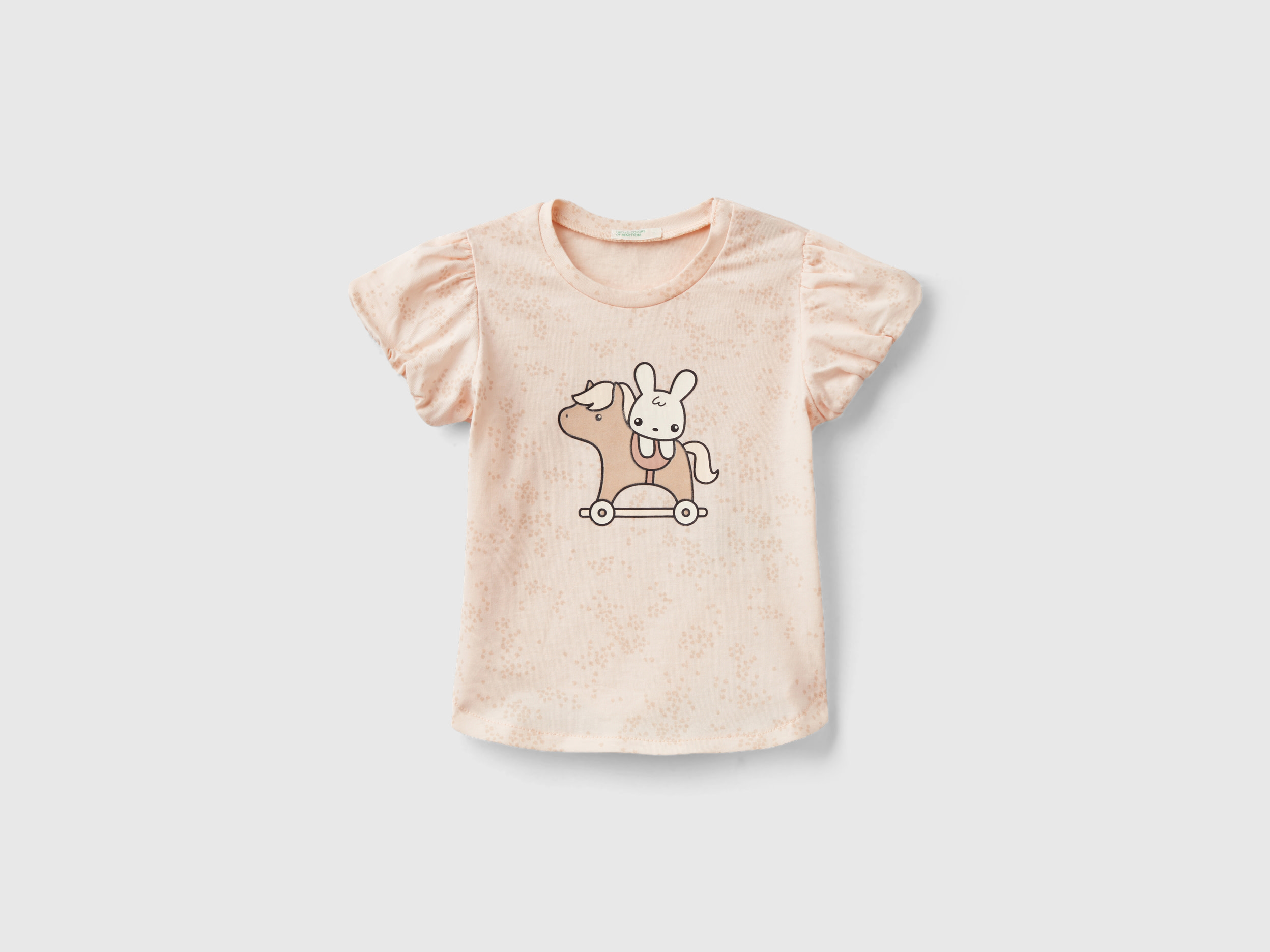 Image of Benetton, T-shirt With Bunny Print, size 56, Peach, Kids