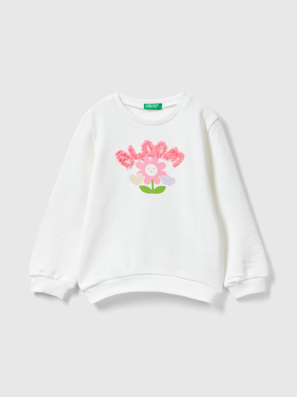 Benetton, Sweater Mit Applikationen Mit Blütenblatteffekt, Weiss, female