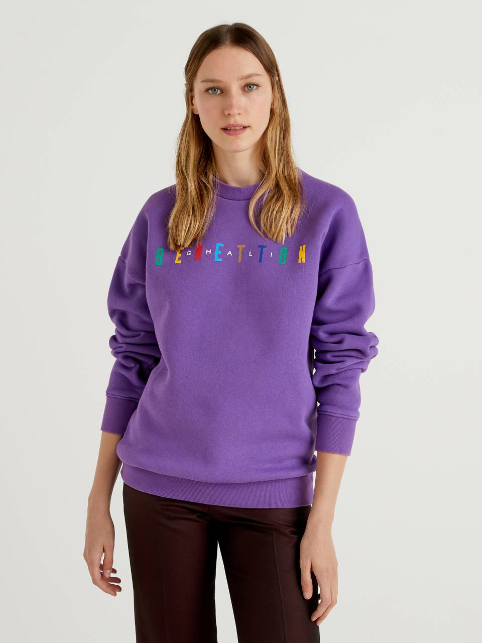 Benetton Purple crew neck sweatshirt with print by Ghali. 1