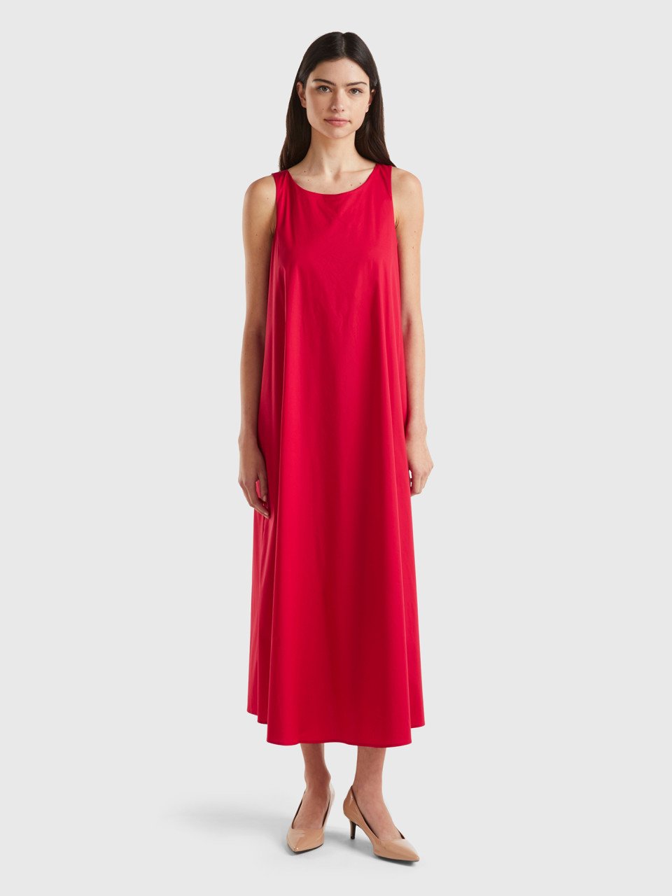 Benetton, Vestido Largo Sin Mangas, Rojo, Mujer