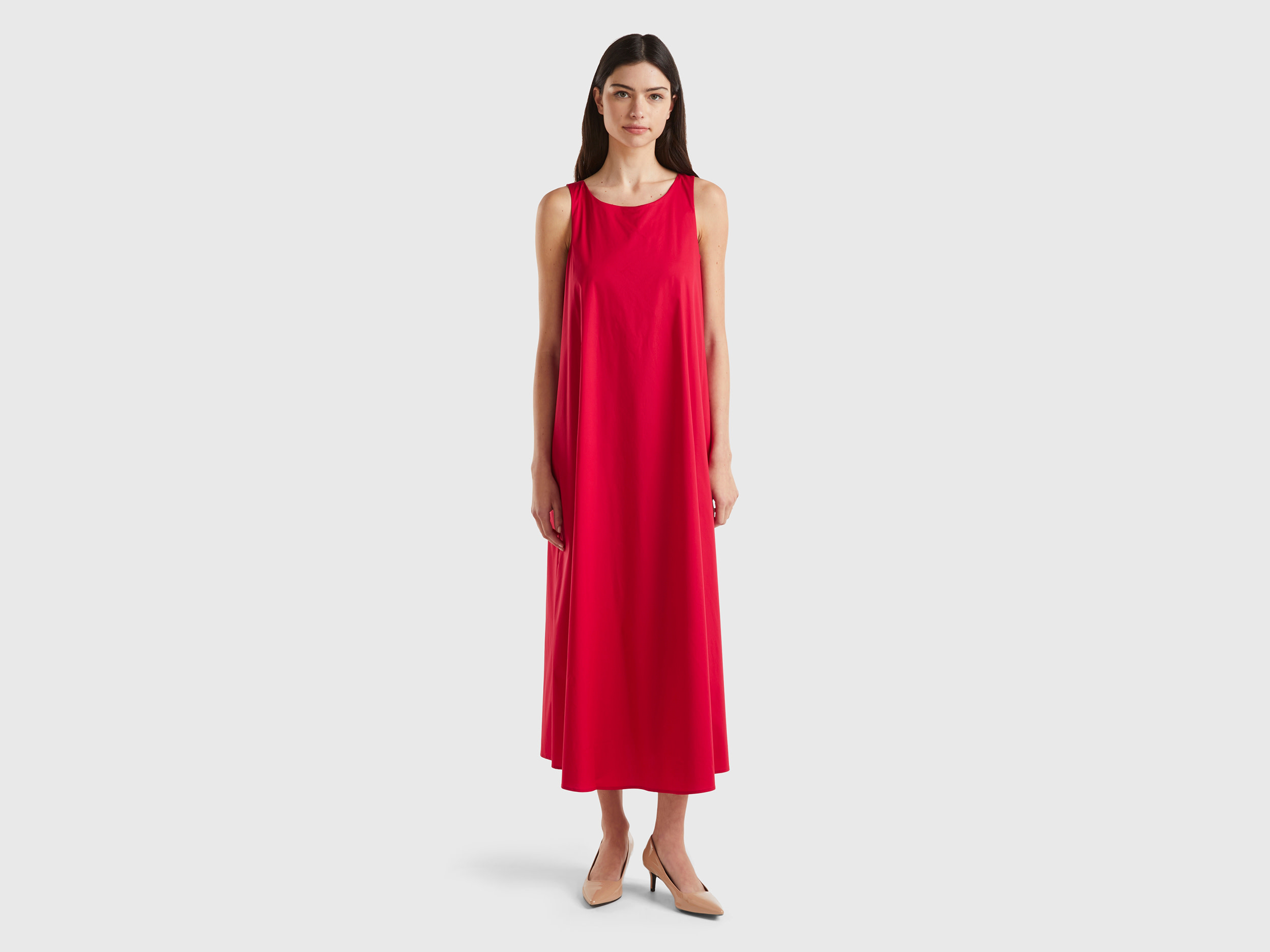 Benetton, Abito Lungo Senza Manica, Rosso, Donna