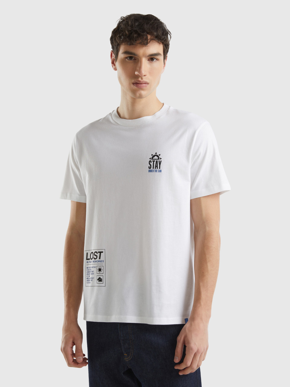 Benetton, T-shirt With Print In Organic Cotton, White, Men