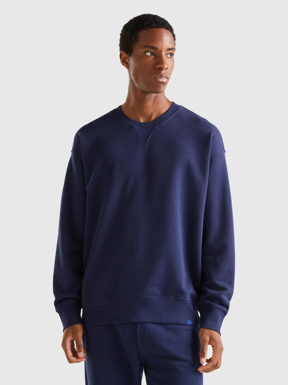 Benetton, 100% Cotton Pullover Sweatshirt, Dark Blue, Men