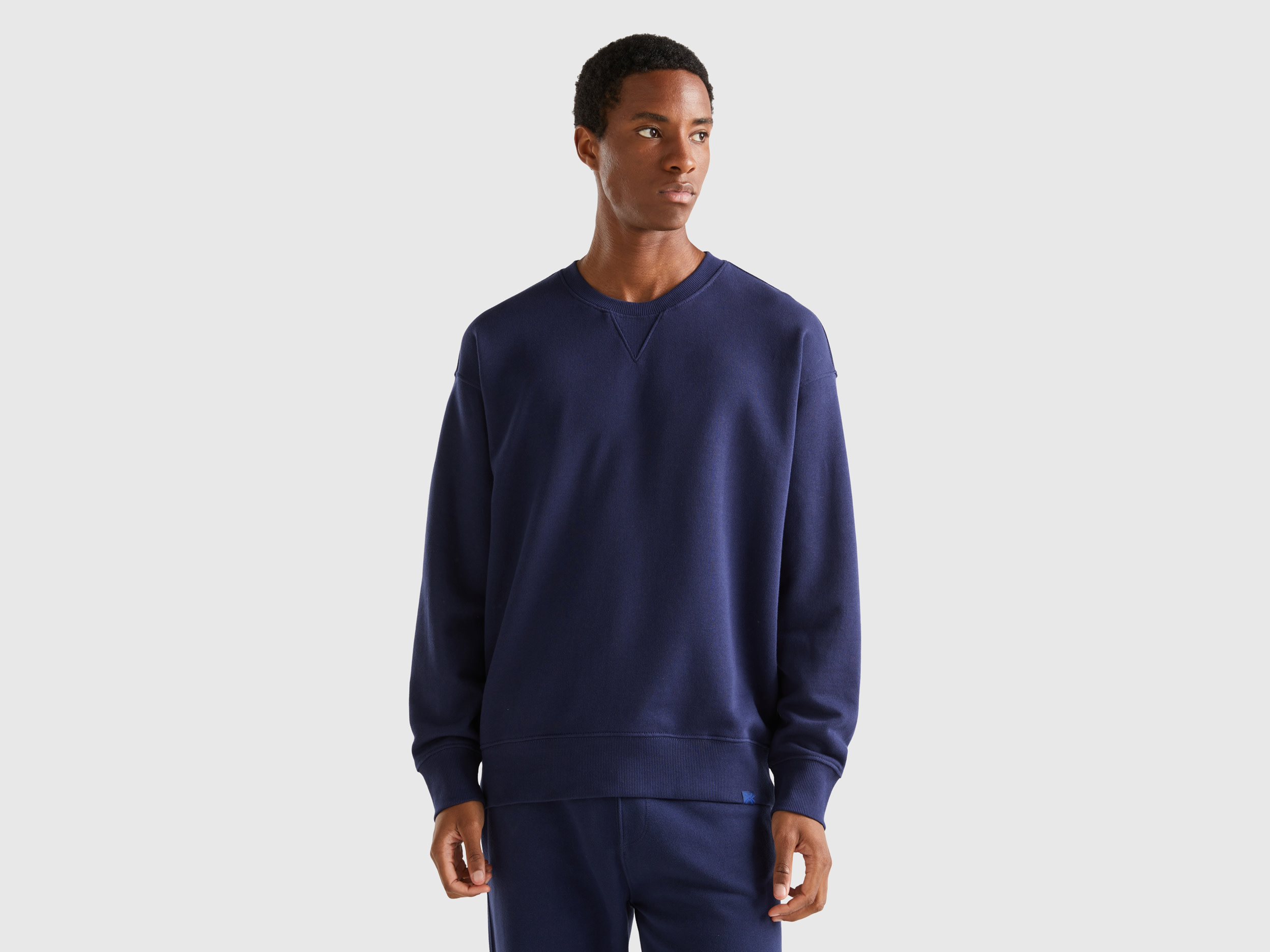 Benetton, Felpa Chiusa 100% Cotone, Blu Scuro, Uomo