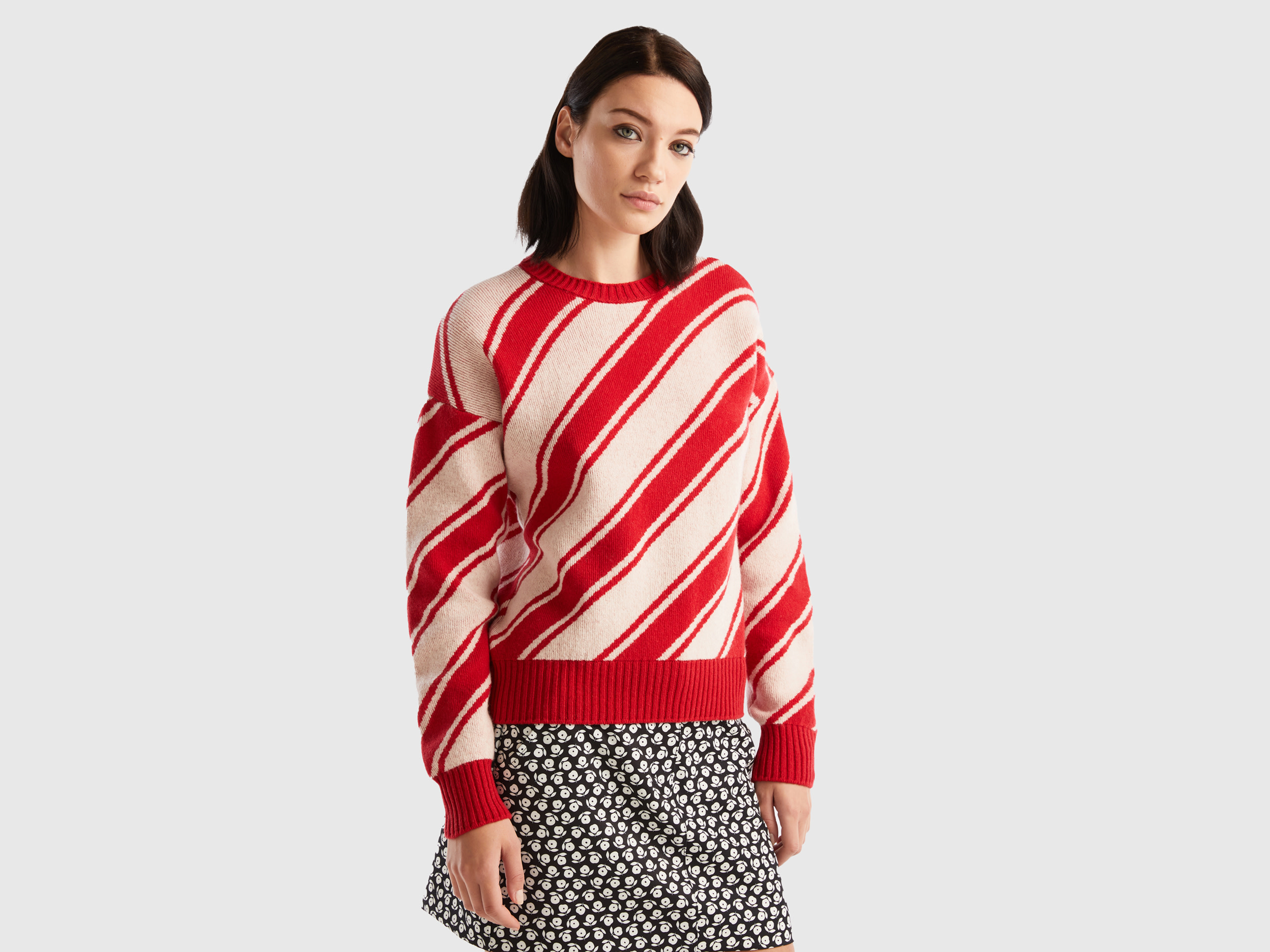 Benetton, Regimental Striped Sweatshirt, size XS, Red, Women