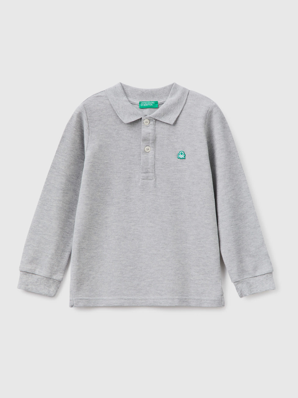 Benetton, Long Sleeve Polo In Organic Cotton, Light Gray, Kids