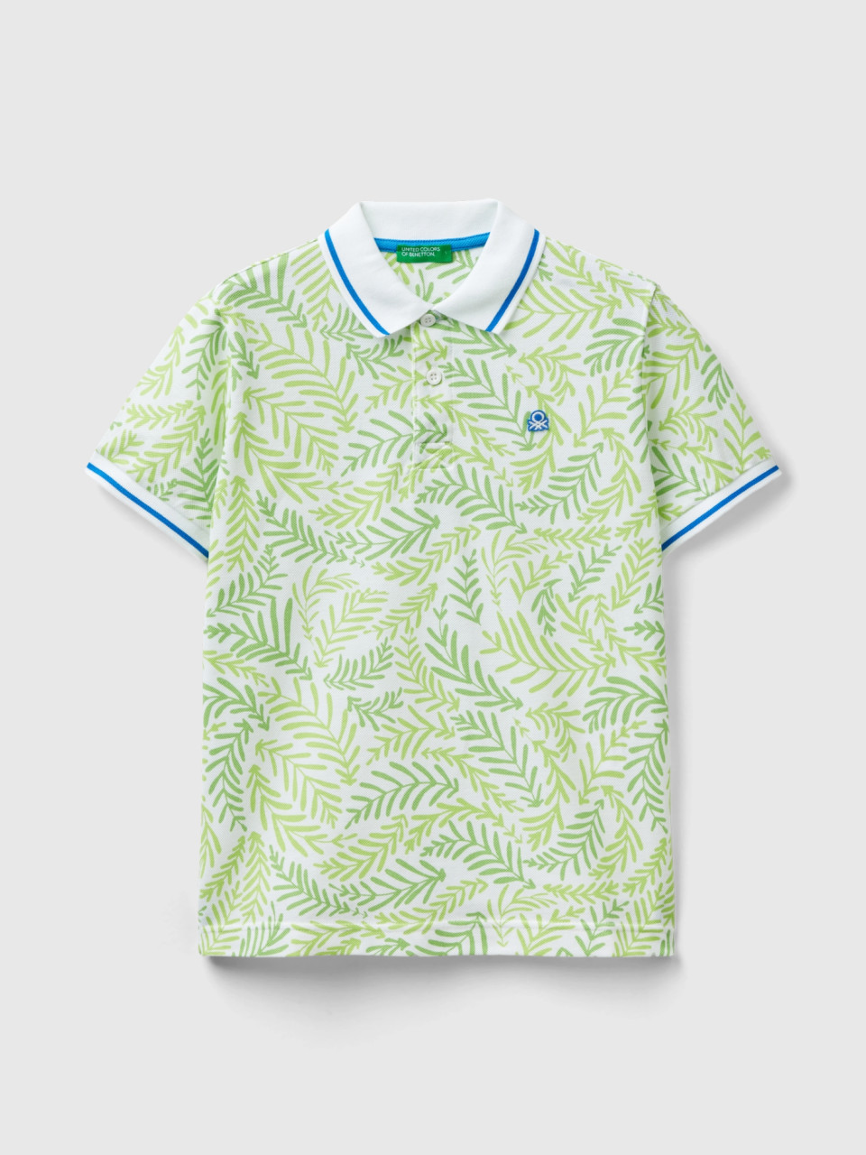 Benetton, Poloshirt Mit Tropischem Print, Weiss, male