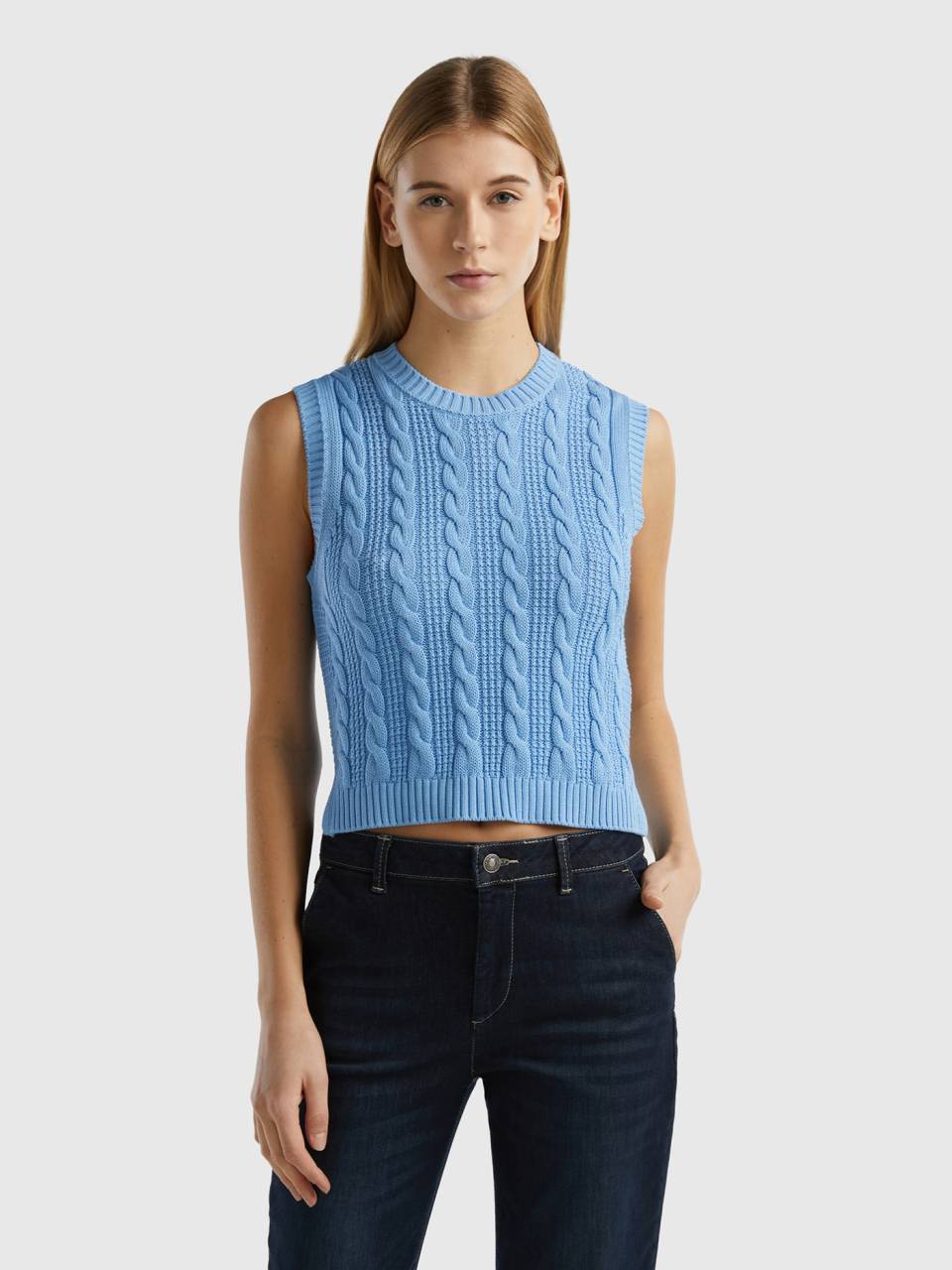 Cropped cable knit vest