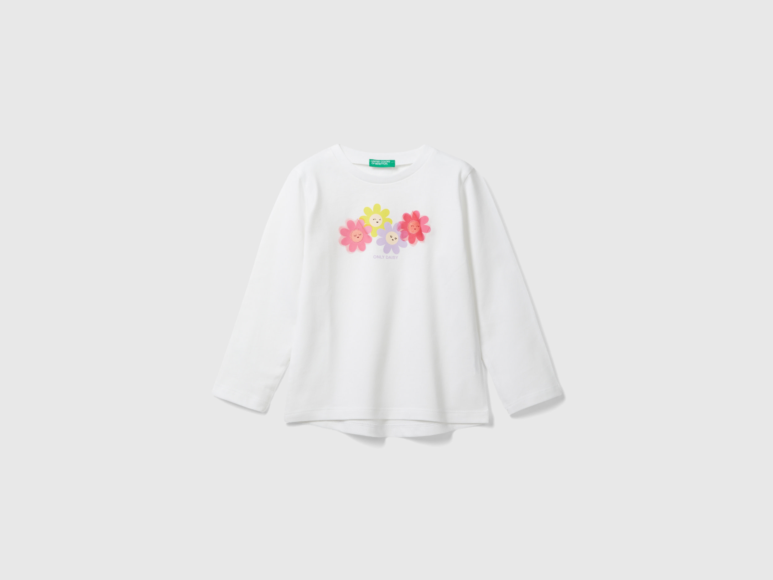 Benetton, Long Sleeve T-shirt With Print, size 18-24, White, Kids