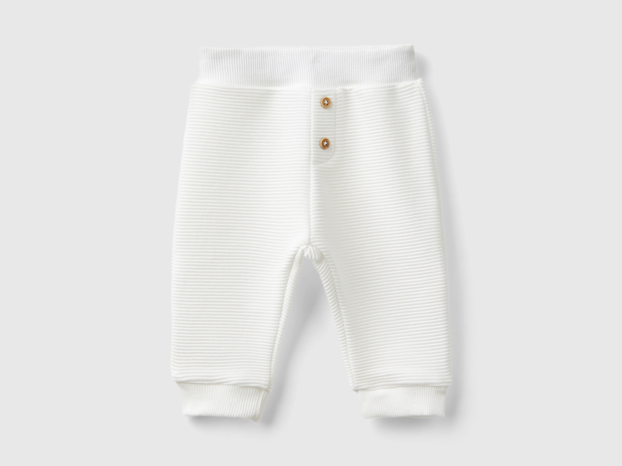 Benetton, Pantaloni In Caldo Misto Cotone, Bianco Panna, Bambini
