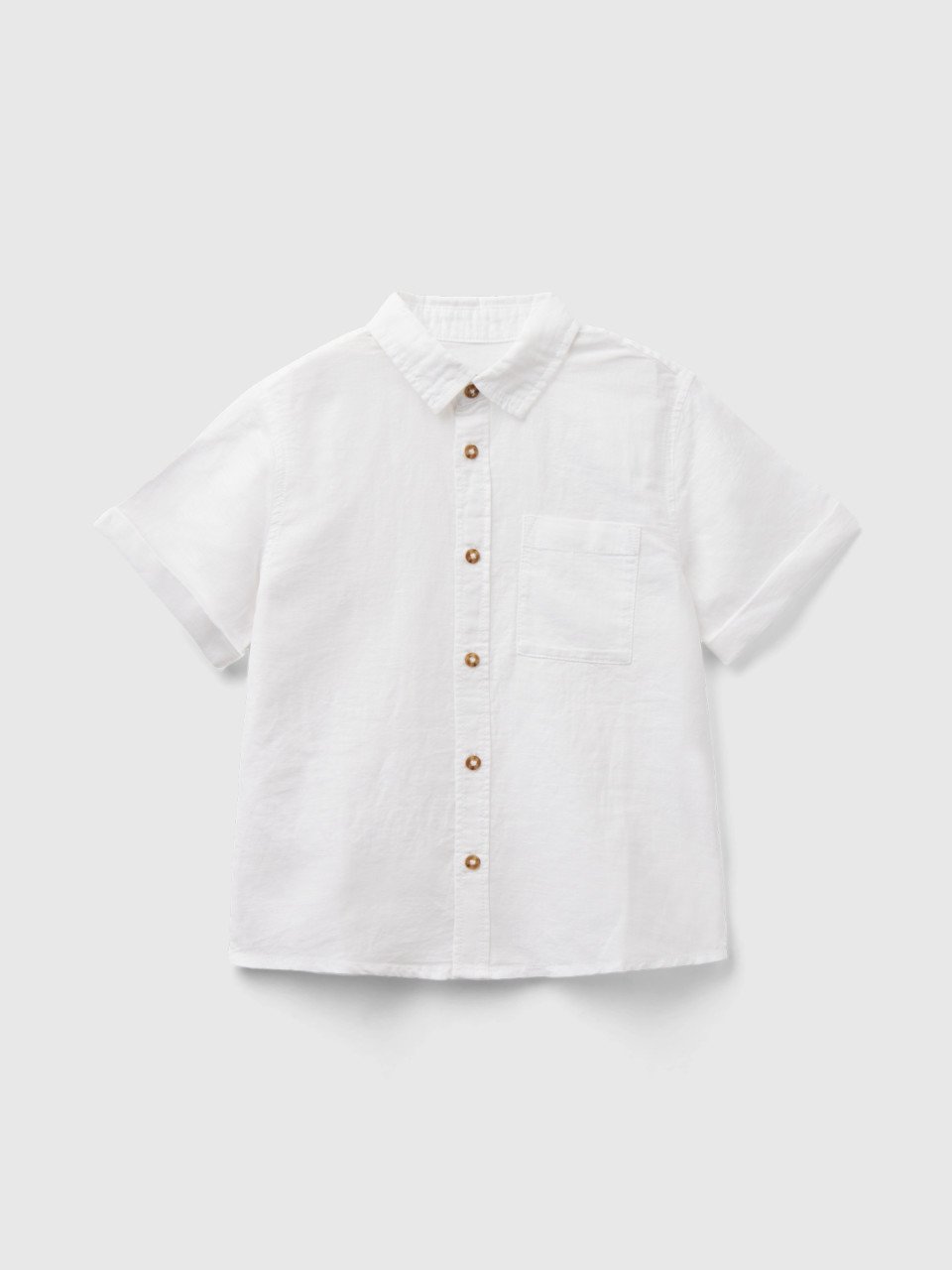 Benetton, Short Sleeve Shirt In Linen Blend, White, Kids