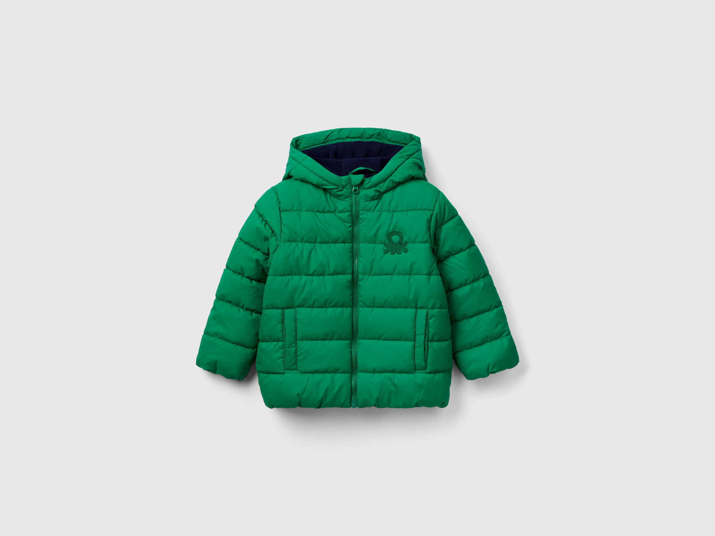 Benetton, Puffer Jacket With Hood And Logo, size 3-4, Green, Kids