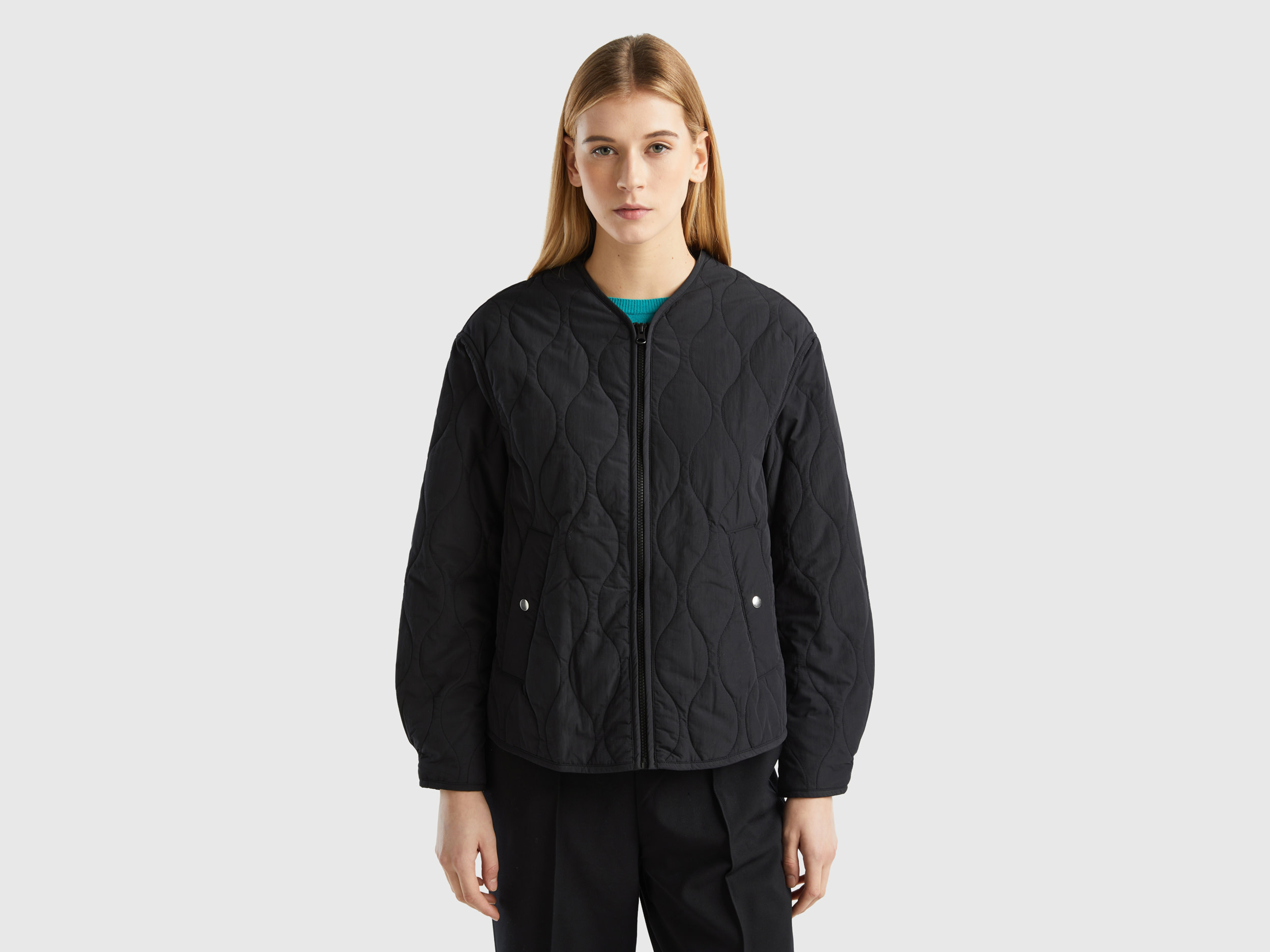 Image of Benetton, Recycled Nylon Padded Jacket, size L, Black, Women
