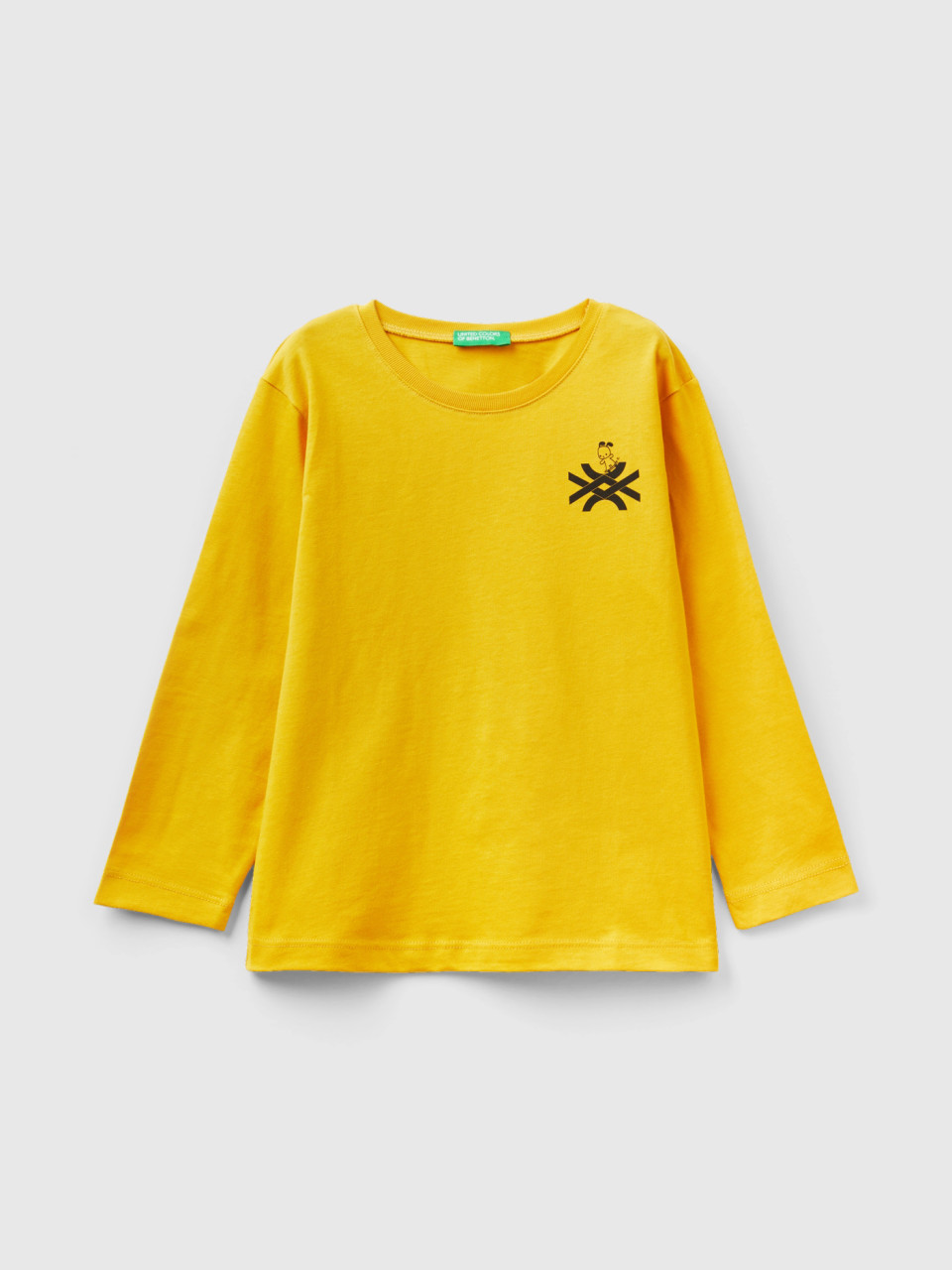 Benetton, T-shirt À Manches Longues Et Logo, Jaune, Enfants