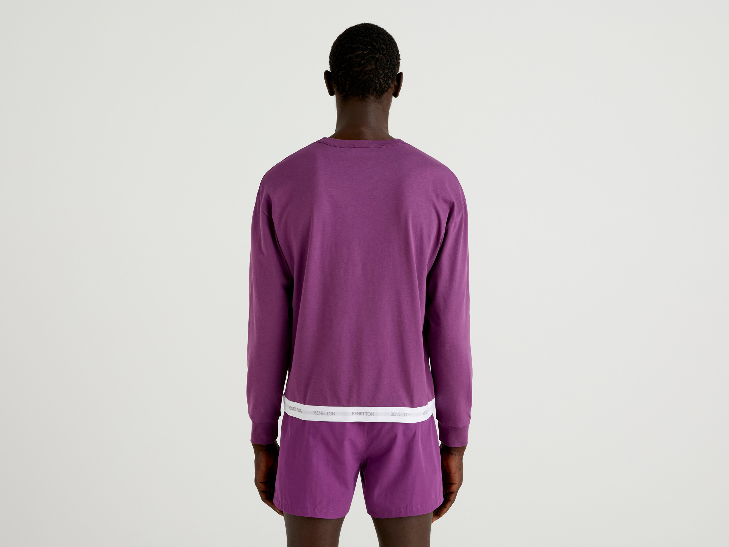 Benetton, Purple Sweatshirt With Logoed Elastic, Taglia L, Violet, Men