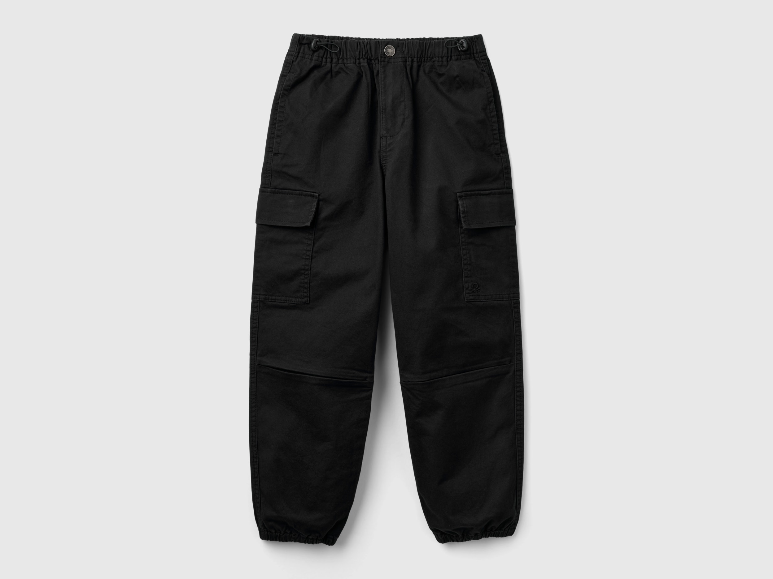 Benetton, Pantaloni Parachute In Cotone Stretch, Nero, Bambini