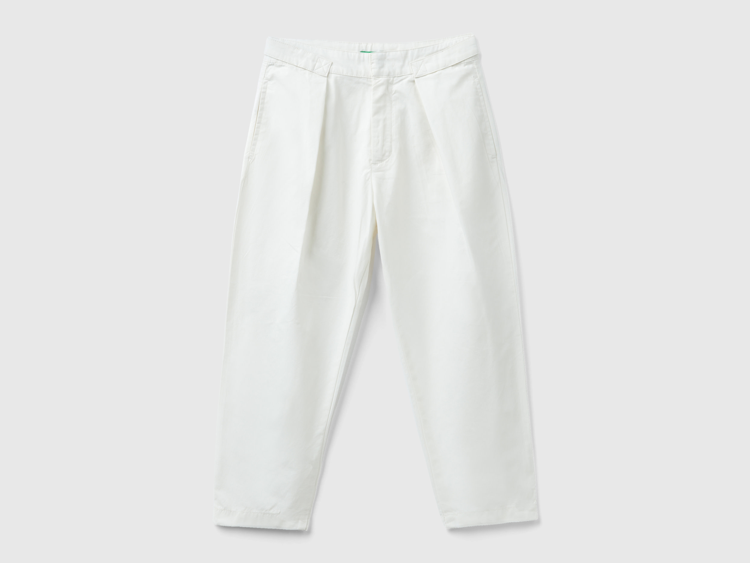 Benetton, Pantaloni In Puro Cotone, Bianco Panna, Bambini