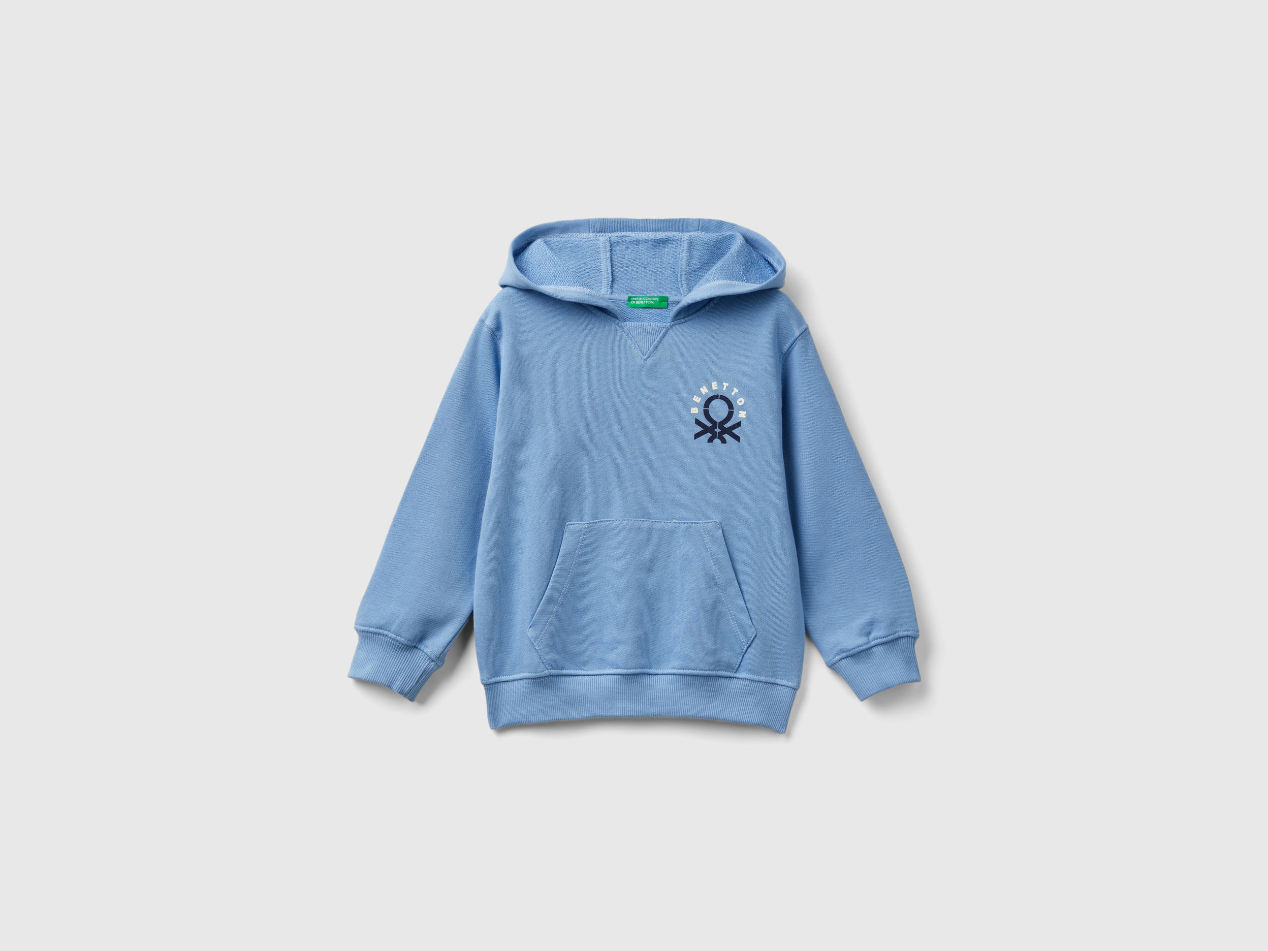 Benetton, Felpa Con Cappuccio 100% Cotone, Azzurro, Bambini