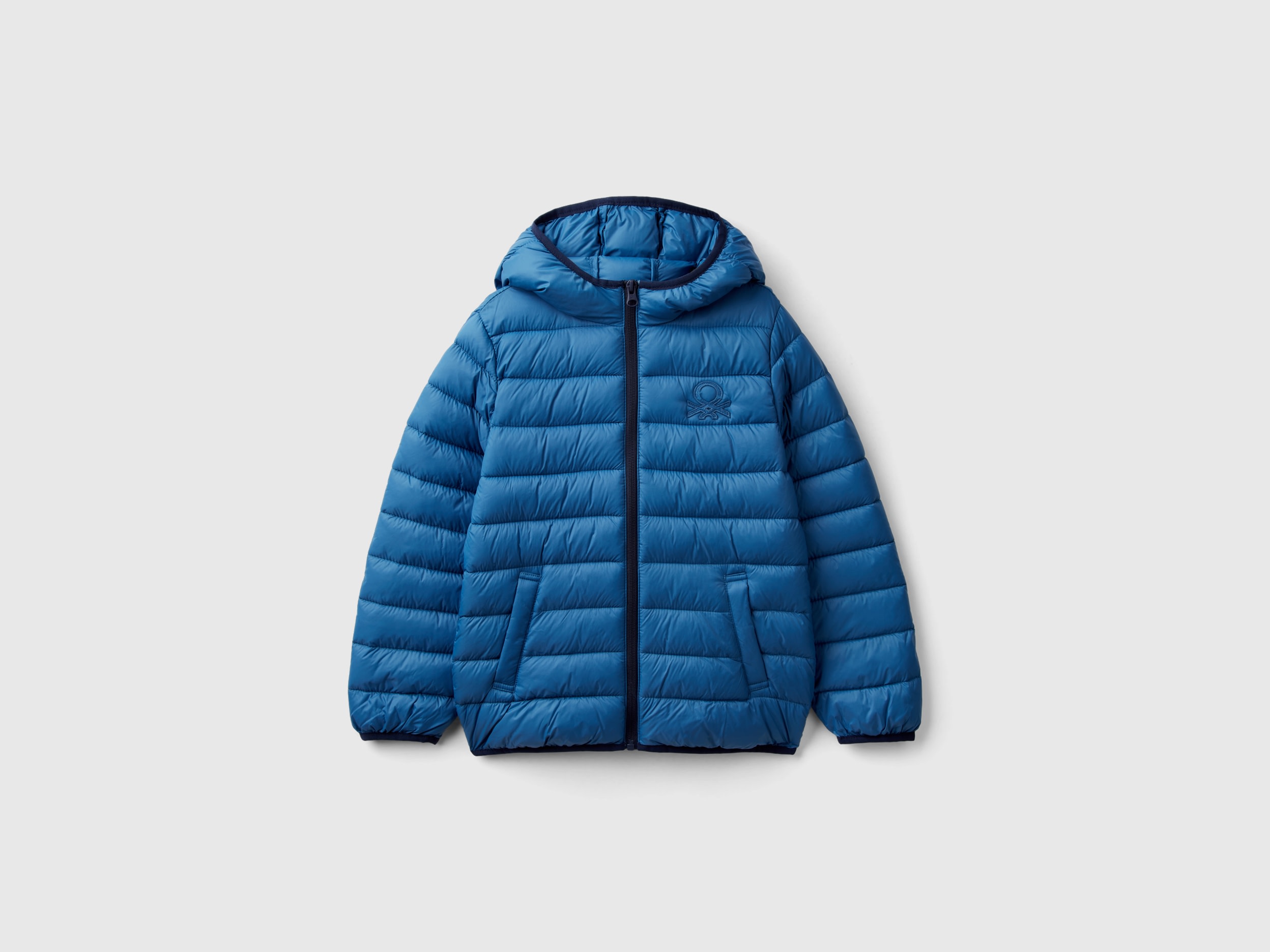 Benetton, Giubbotto Imbottito Con Cappuccio, Blu, Bambini