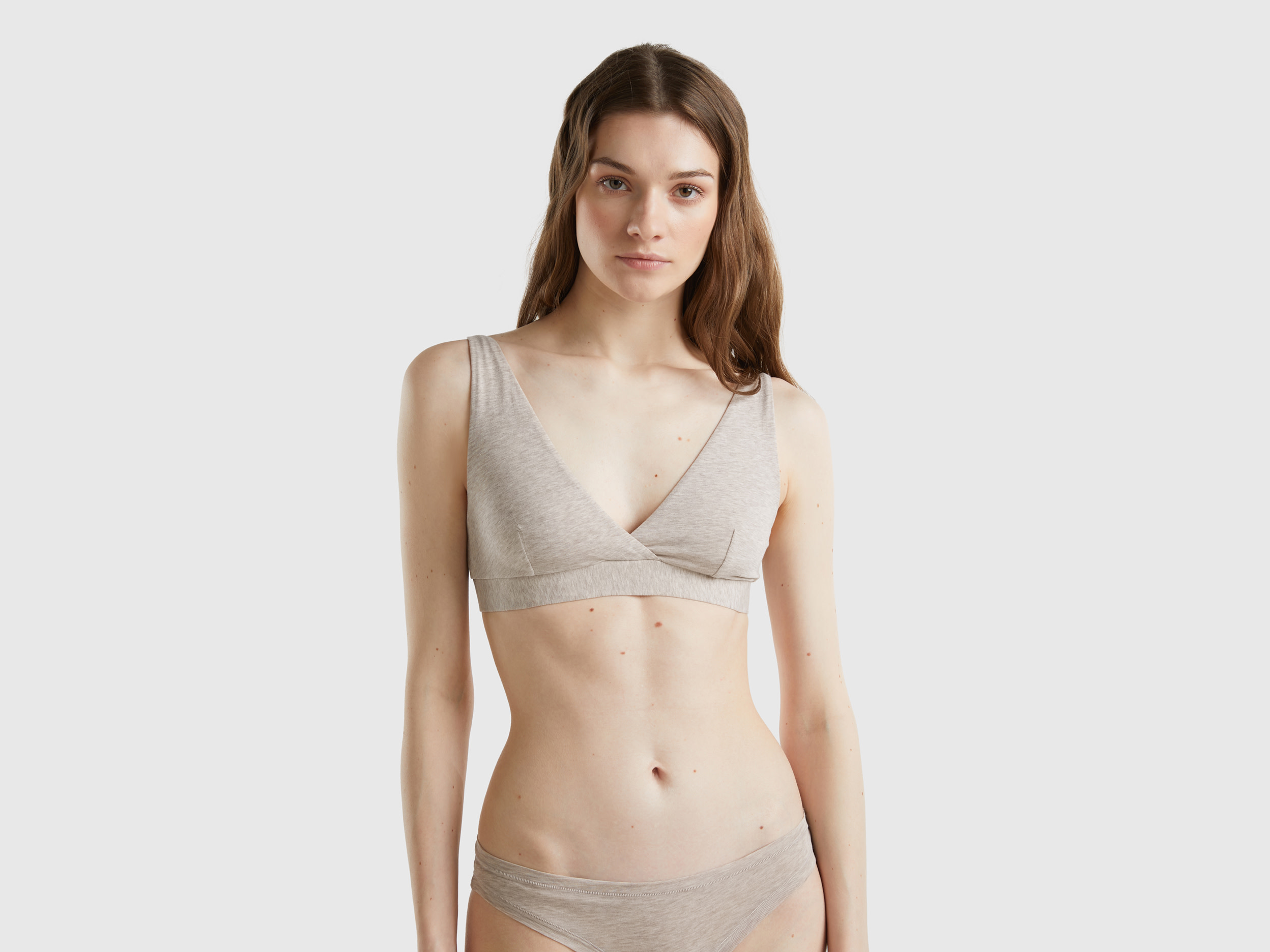 Benetton, Triangle Bra In Super Stretch Organic Cotton, size S, Beige, Women