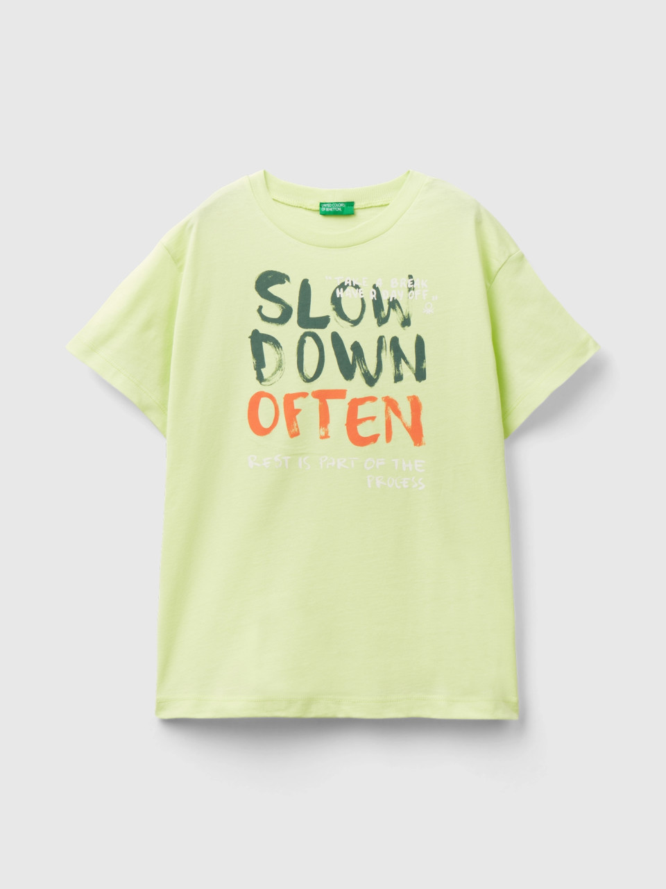 Benetton, Camiseta De Algodón Orgánico Con Estampado, Lima, Niños