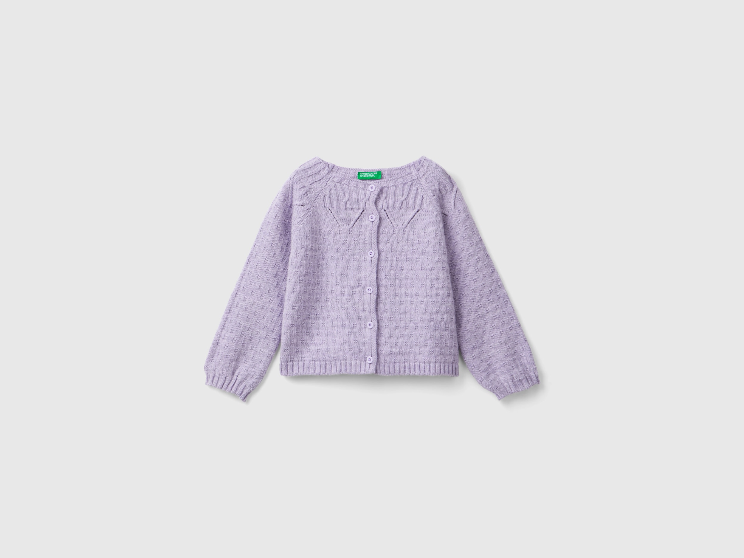 Benetton, Cardigan Con Dettagli Traforati, Lilla, Bambini