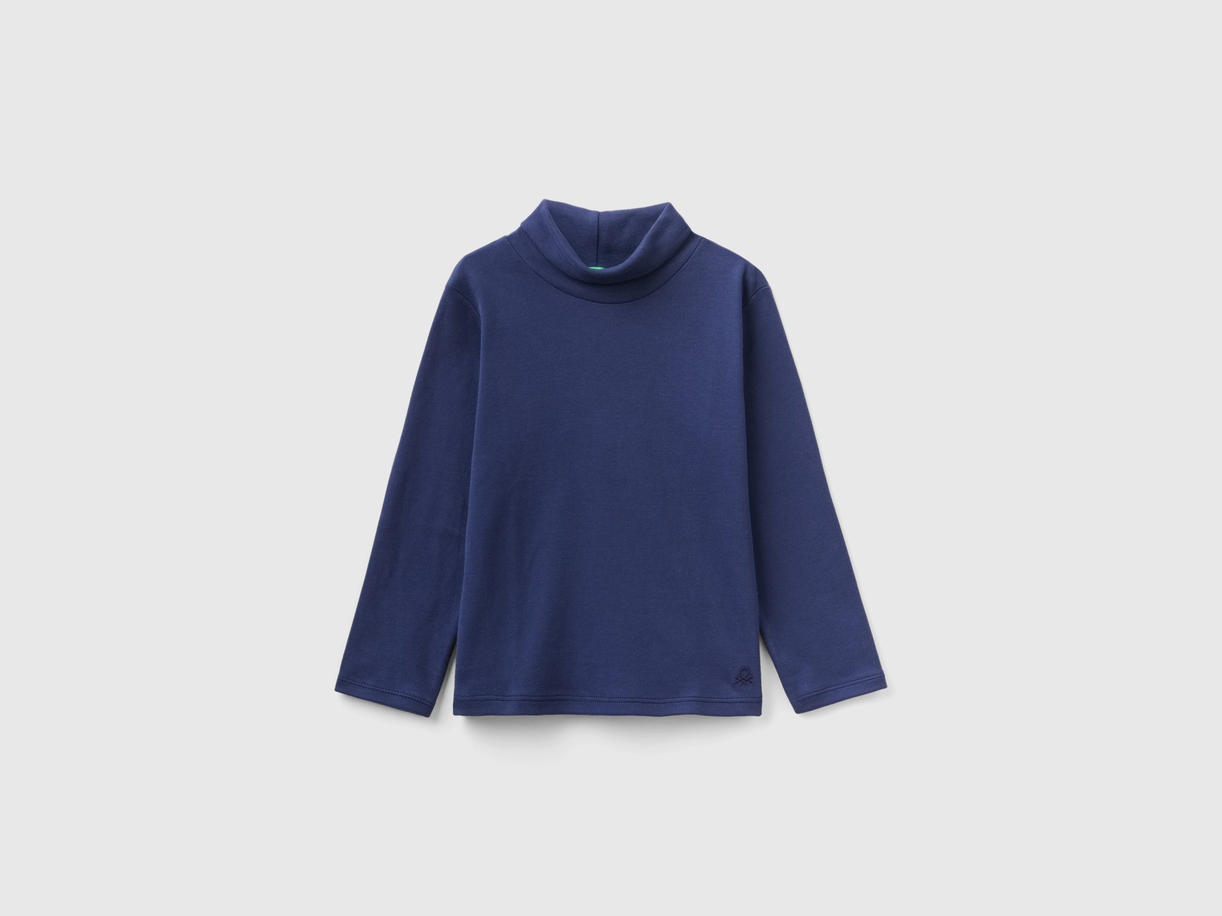 Benetton, Turtleneck T-shirt In Warm Organic Cotton, size 12-18, Dark Blue, Kids