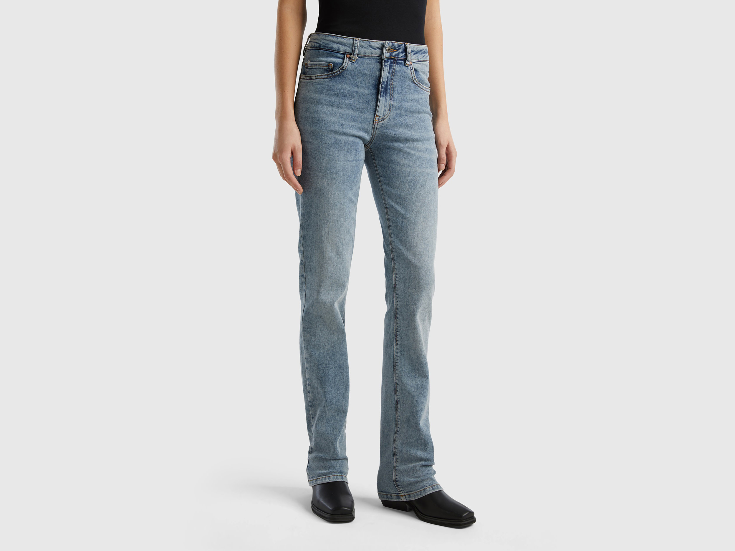 Benetton, Five-pocket Bootcut Jeans, size 33, Light Blue, Women