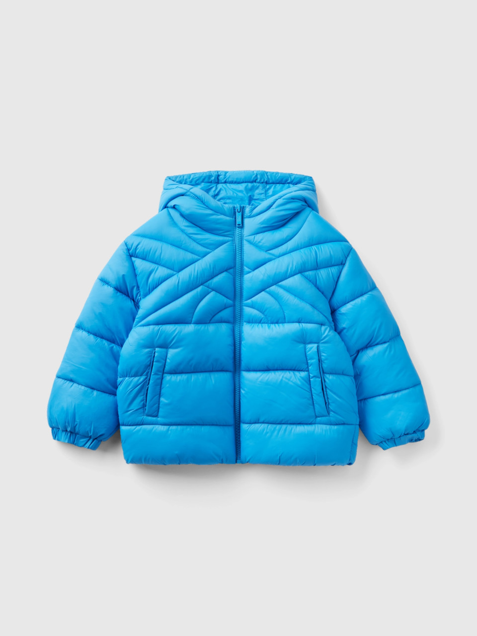Benetton, Short Padded Jacket With Recycled Wadding, Light Blue, Kids