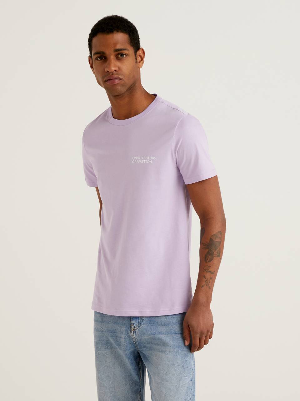 Benetton Lilac t-shirt with print and logo. 1