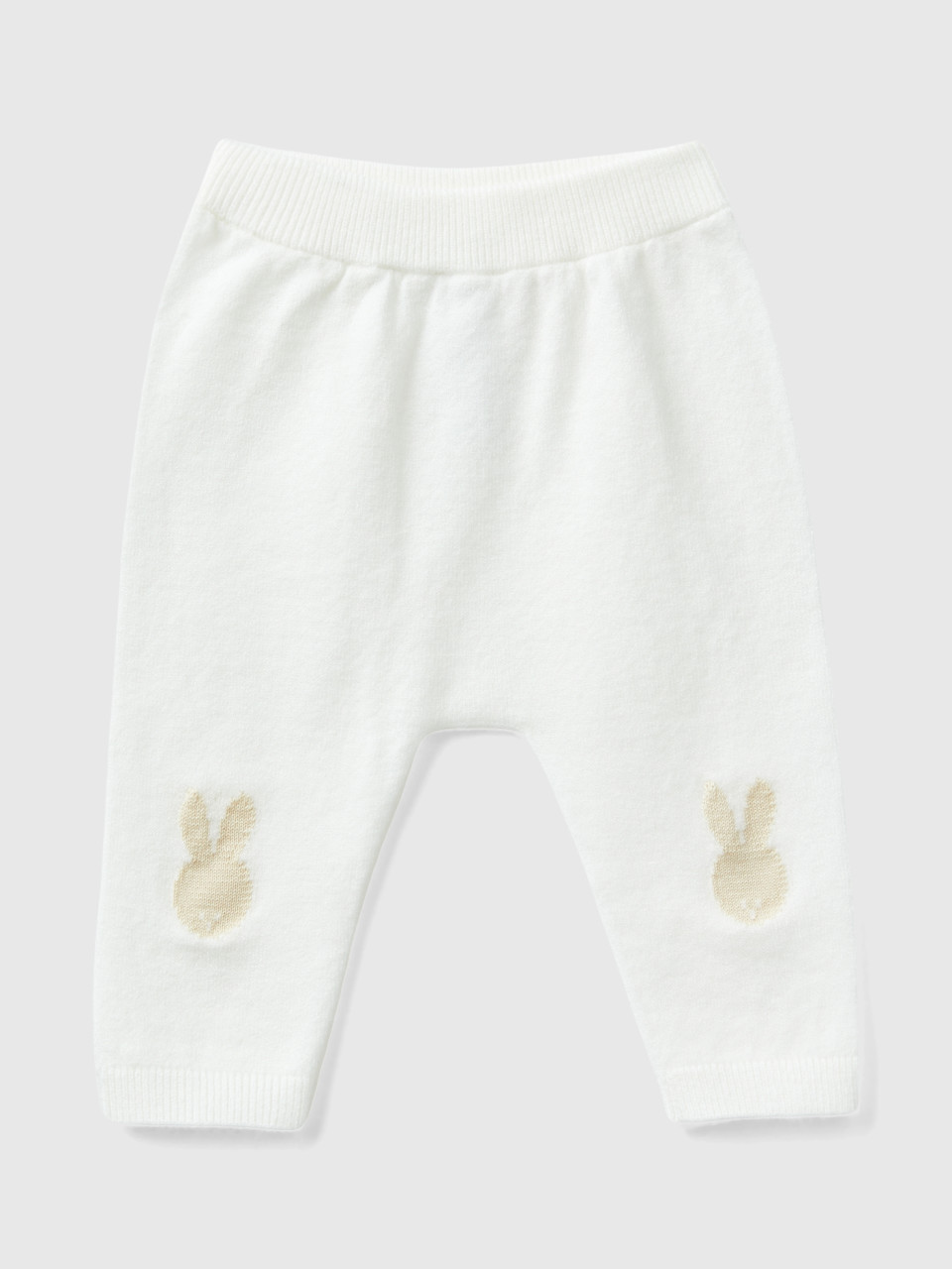 Benetton, Knit Trousers With Inlay, Creamy White, Kids