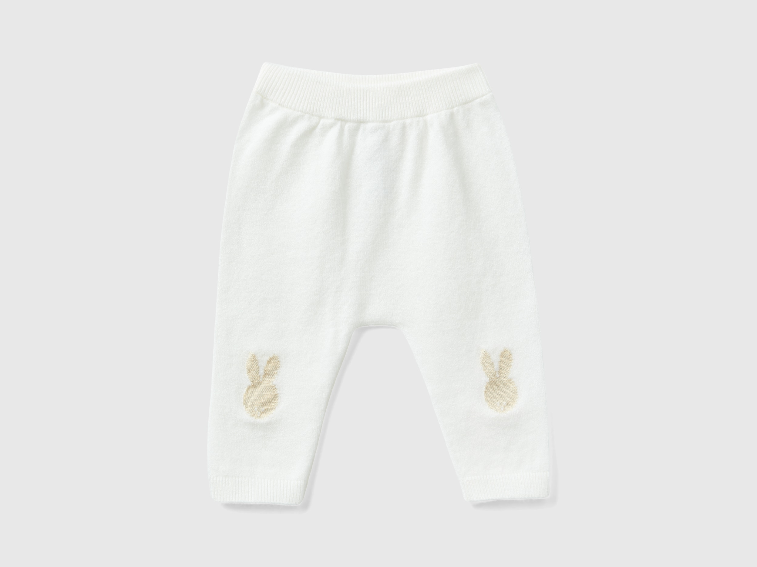 Benetton, Knit Trousers With Inlay, size 6-9, Creamy White, Kids