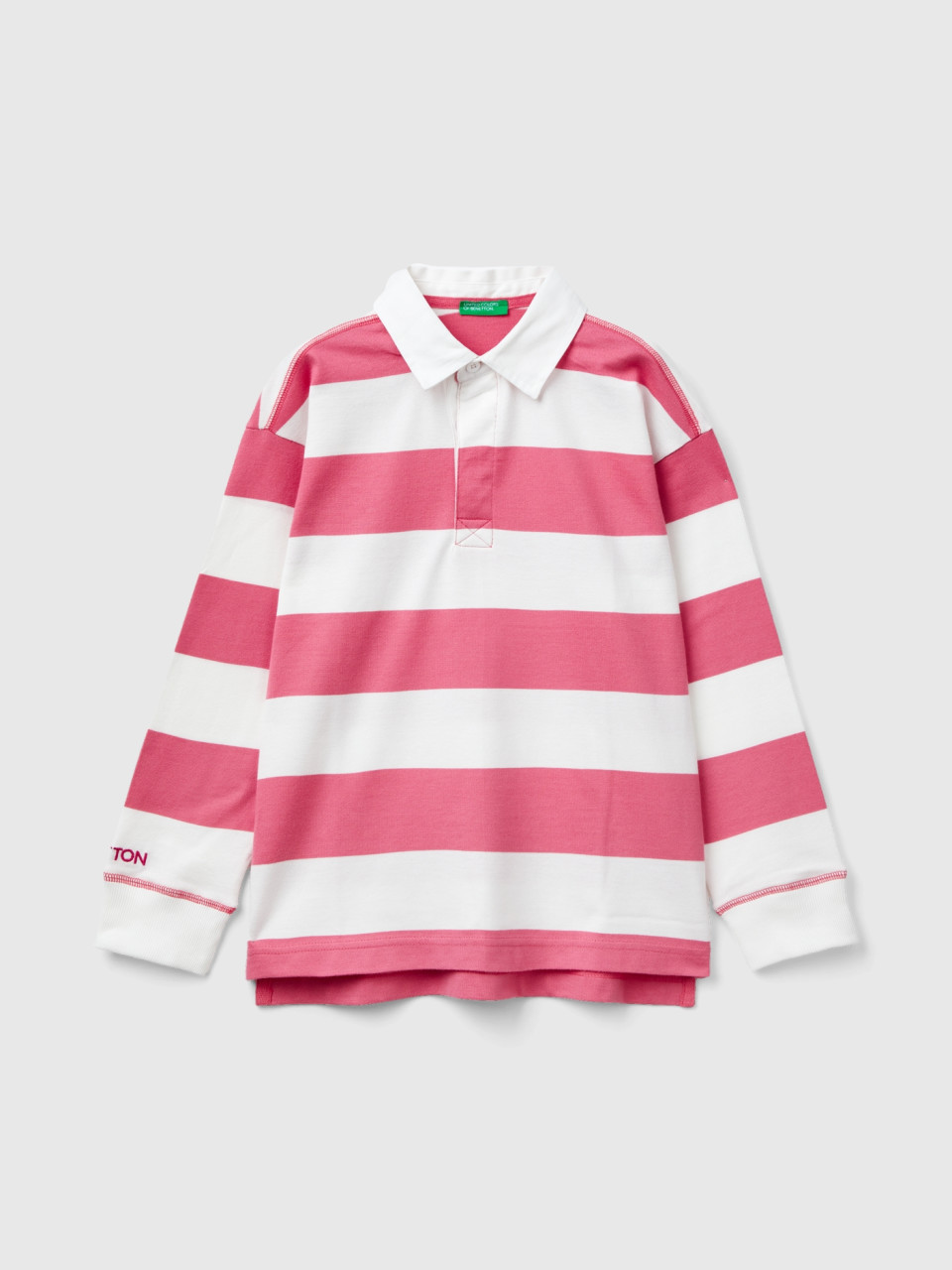 Benetton, Rugby Polo With Pink And White Stripes, Multi-color, Kids