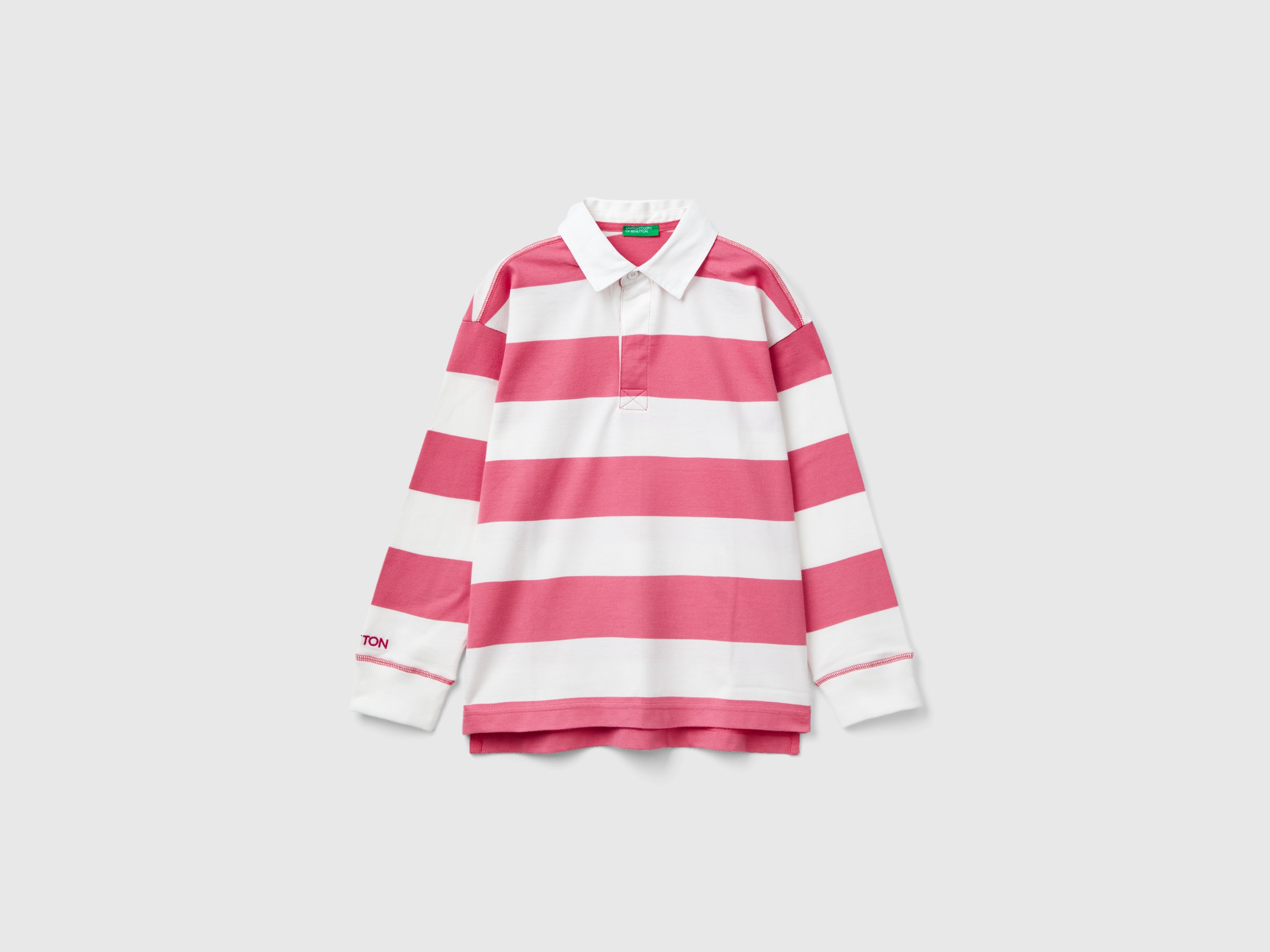 Benetton, Rugby Polo With Pink And White Stripes, size XL, Multi-color, Kids