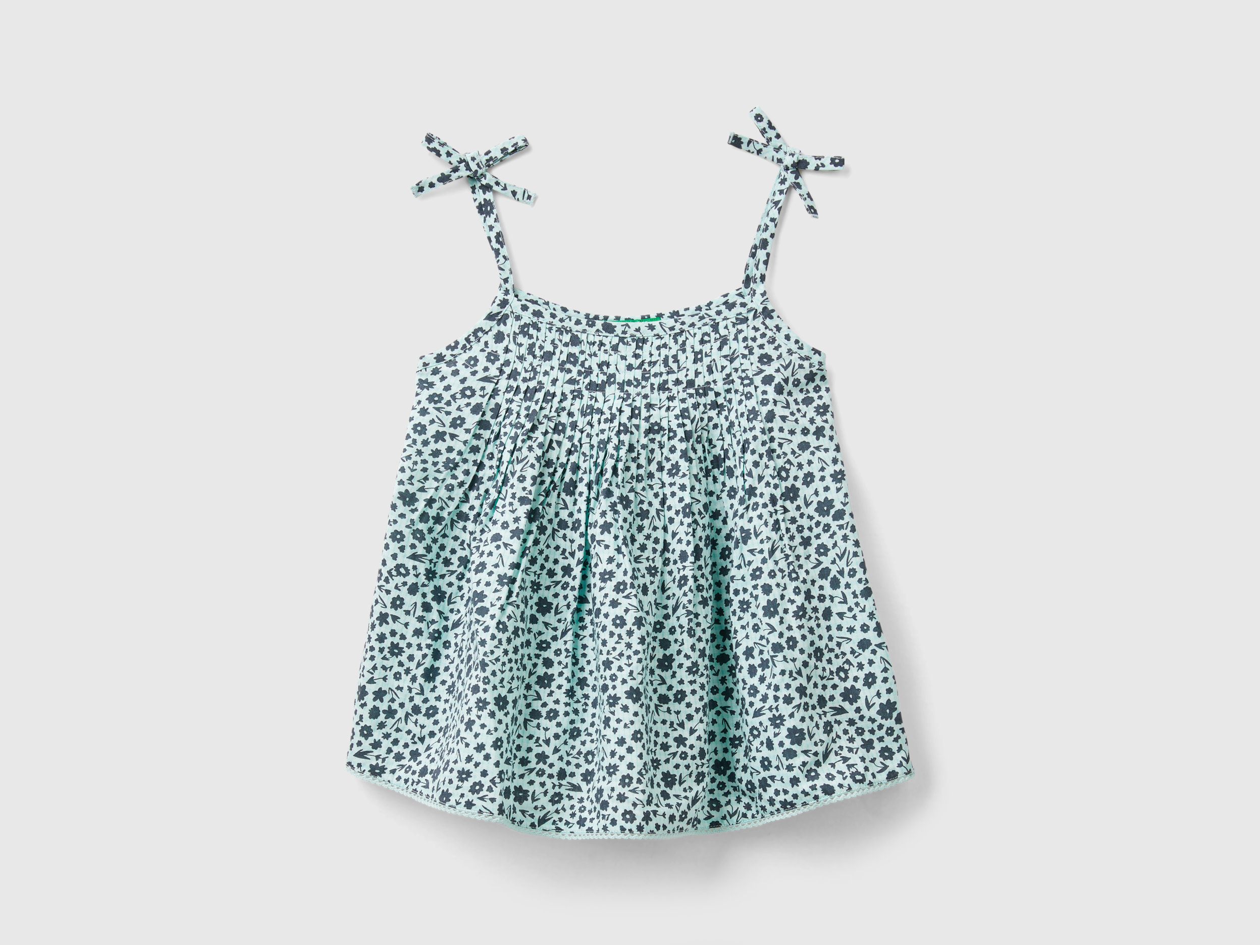 Benetton, Top Fluido Con Stampa Fiori, Verde Acqua, Bambini