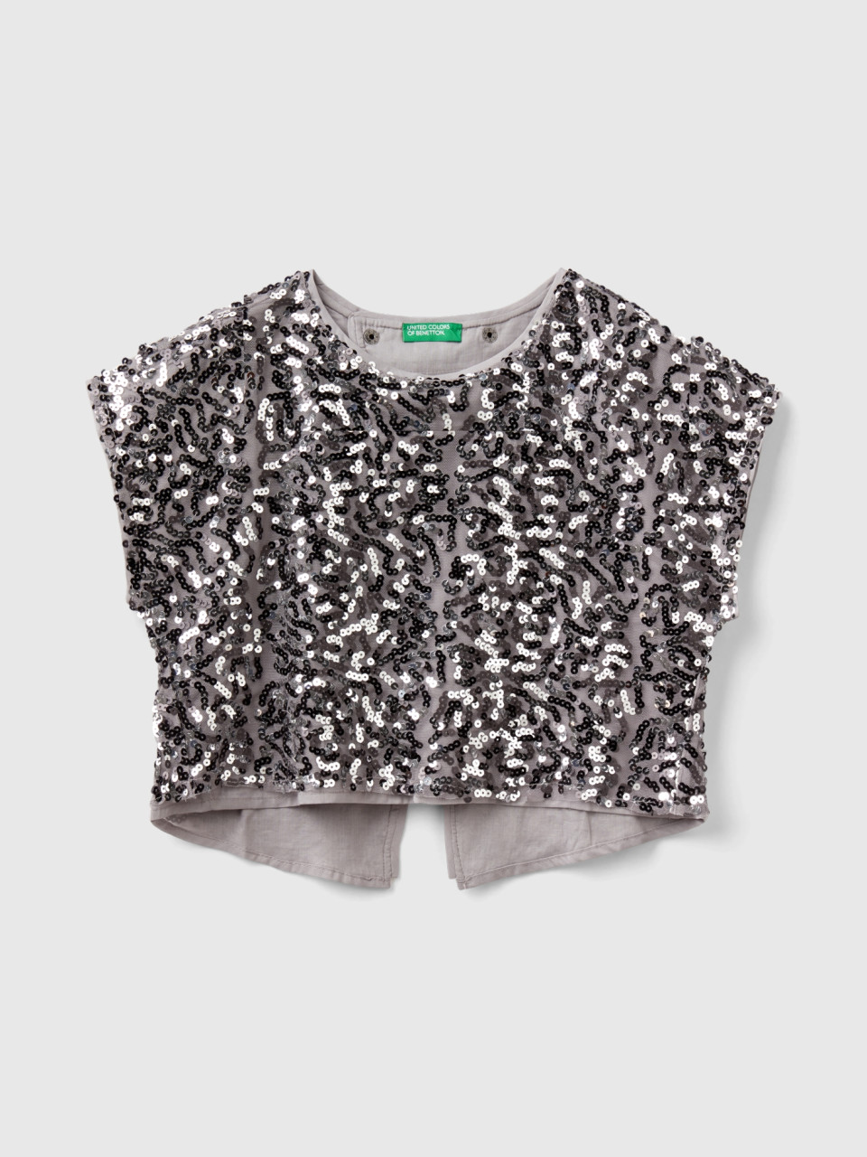 Benetton, Blouse With Sequins, Gray, Kids