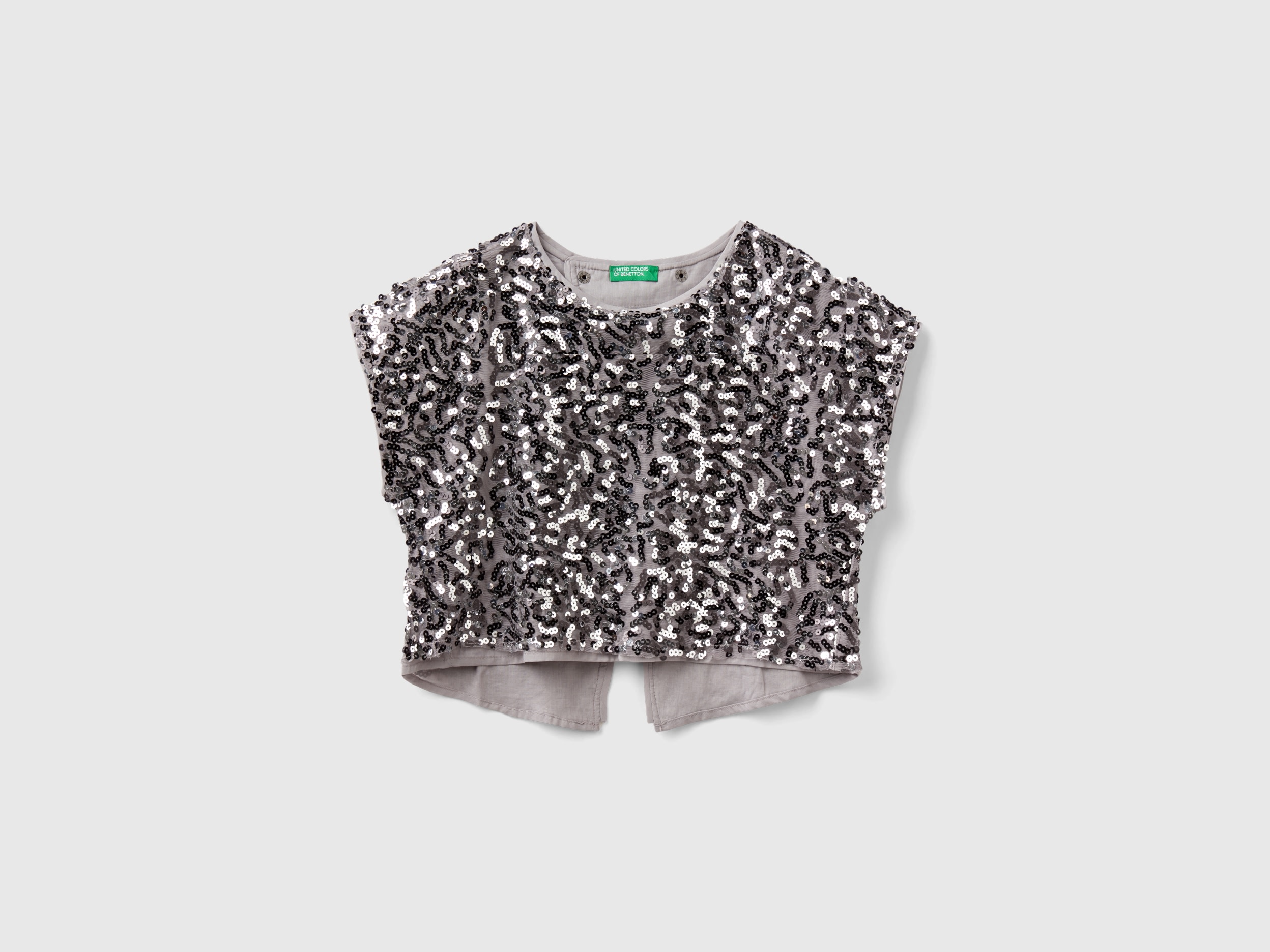 Benetton, Blusa Con Paillettes, Grigio, Bambini