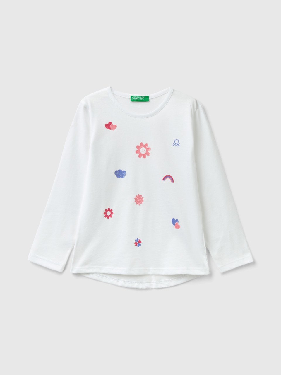 Benetton, Camiseta De Algodón Orgánico Con Estampado, Blanco, Niños