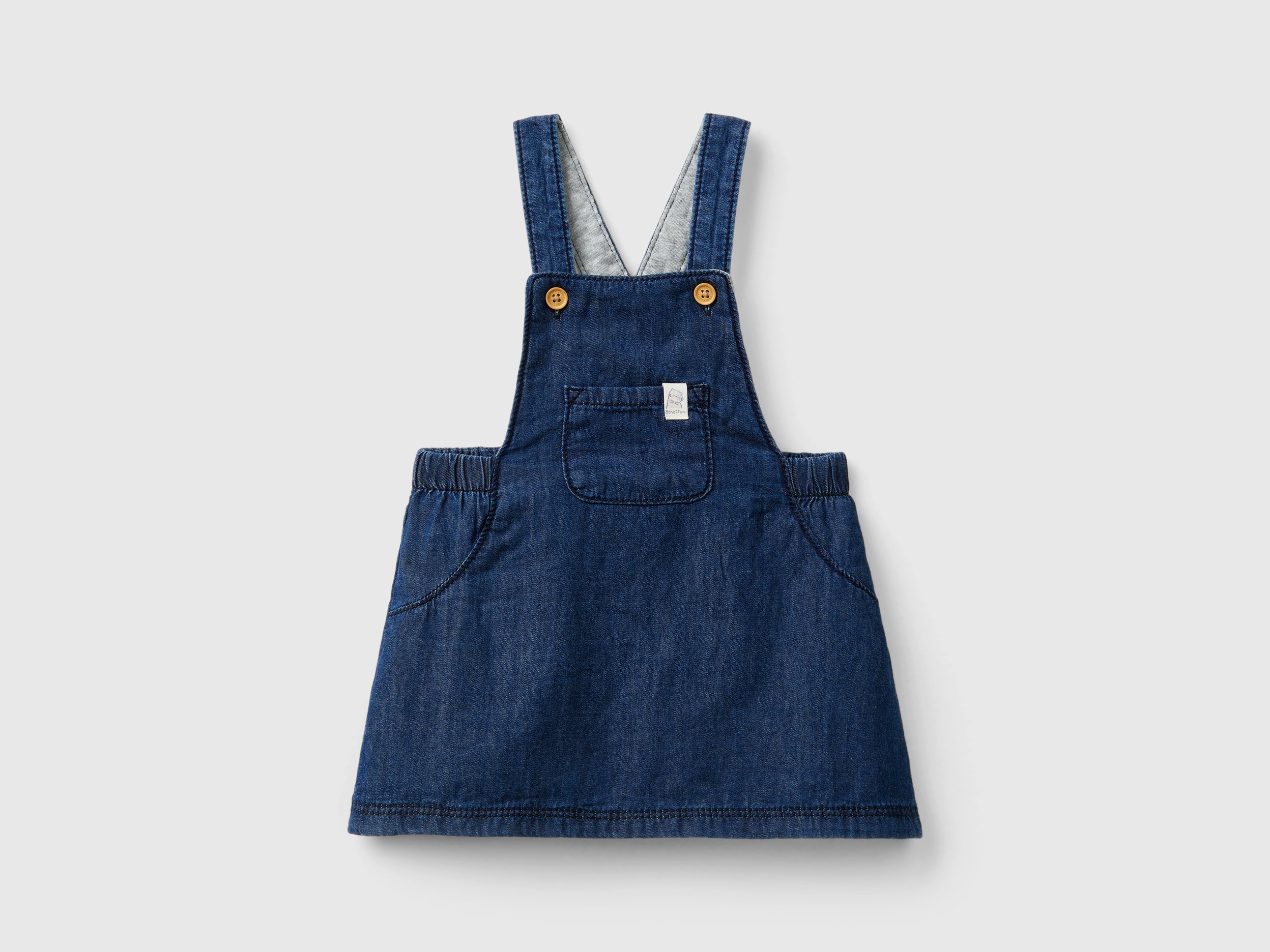 Benetton, Gonna Salopette In Chambray, Blu, Bambini