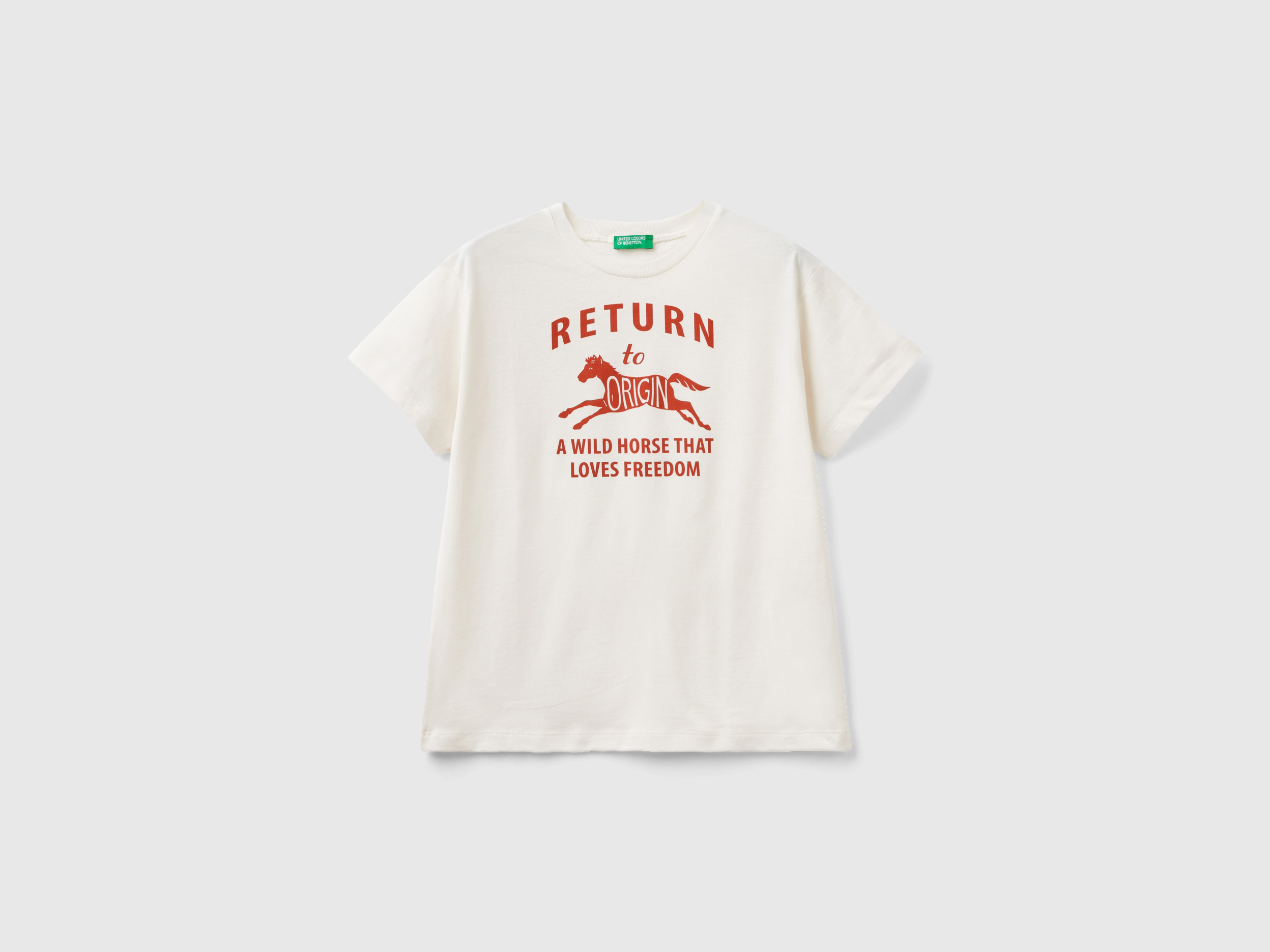 Benetton, T-shirt With Print In Organic Cotton, size XL, Creamy White, Kids