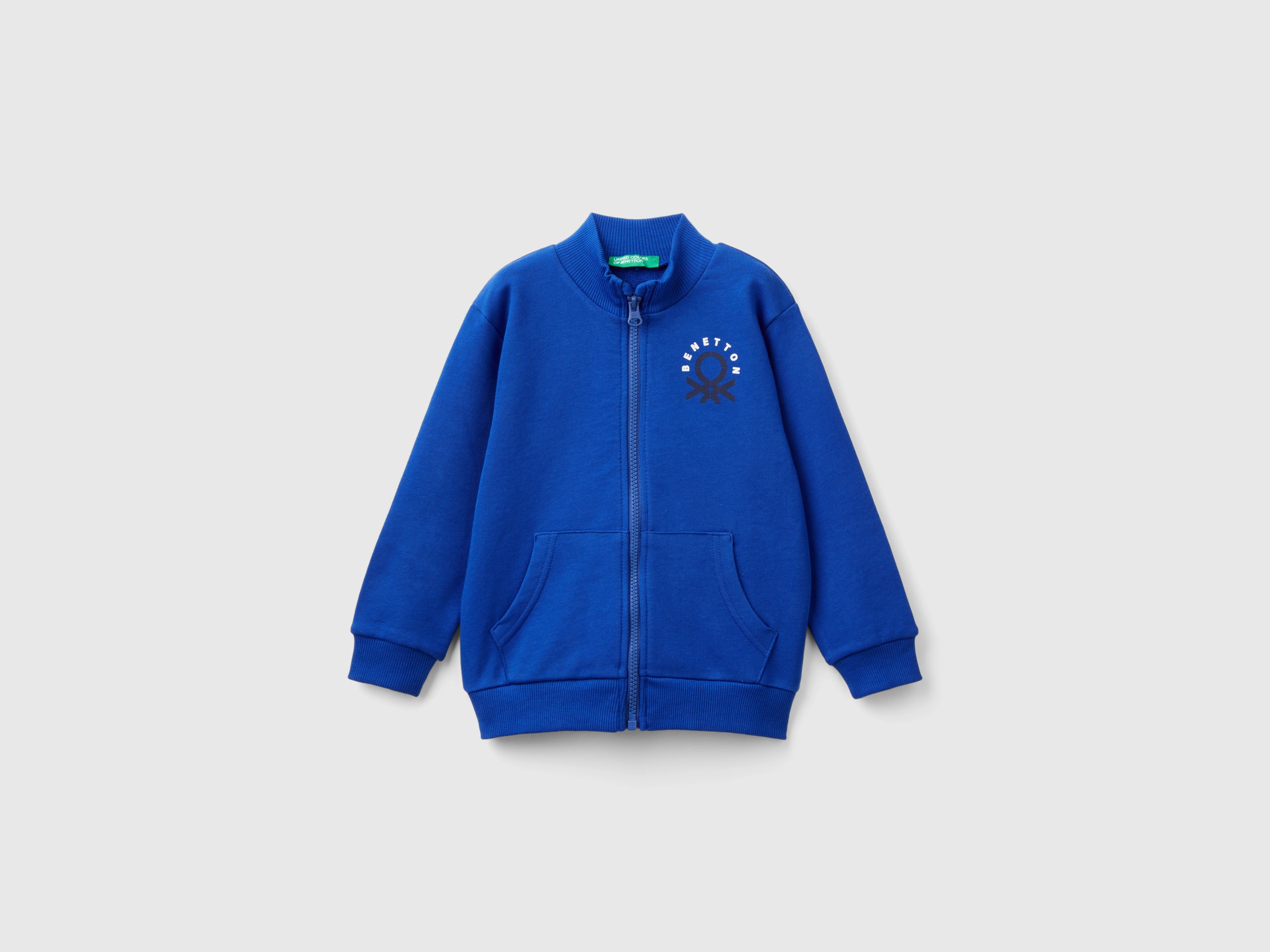 Benetton, Felpa In Cotone Bio Con Zip, Bluette, Bambini