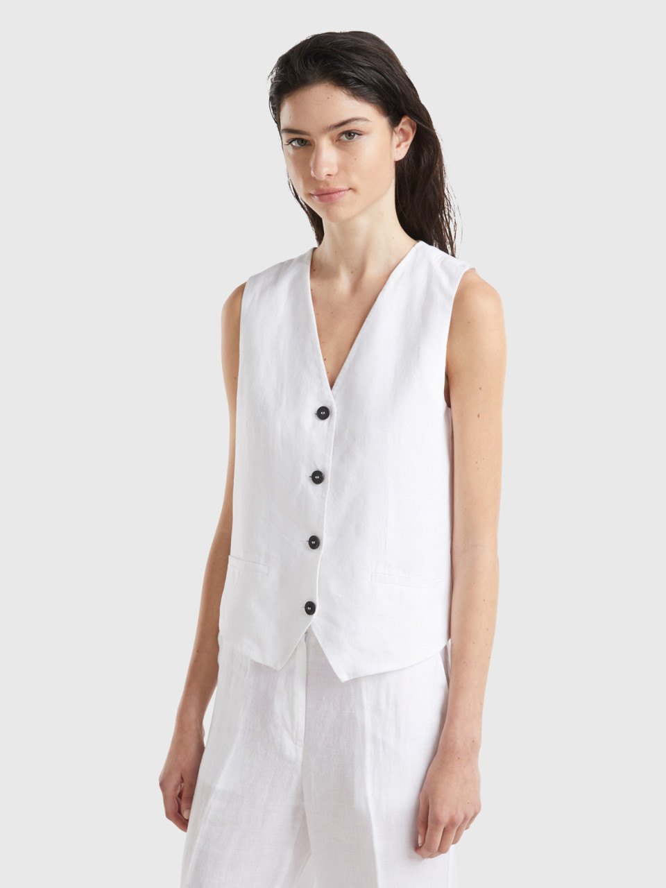 Benetton, Pure Linen Vest, White, Women