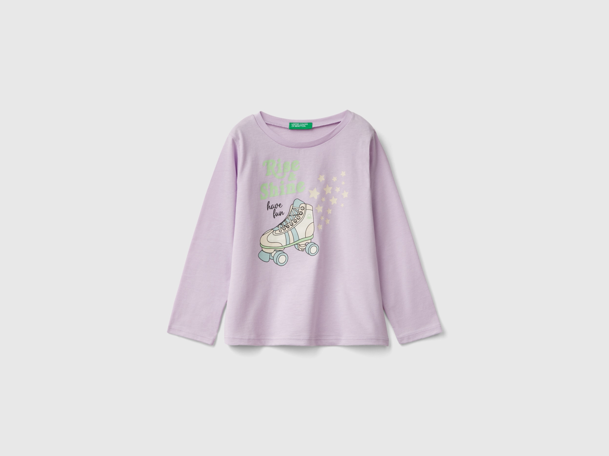 Benetton, Maglietta Regular Fit Con Stampa, Lilla, Bambini