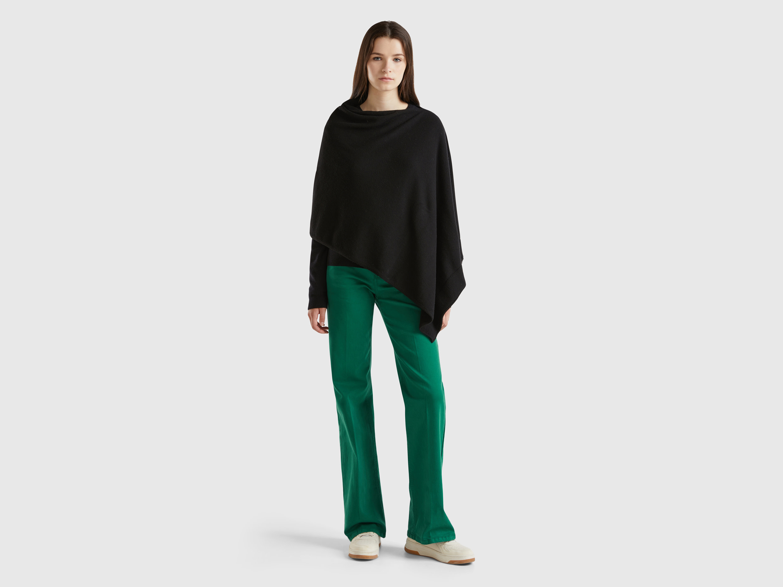 Benetton, Mantella In Misto Cashmere, Nero, Donna