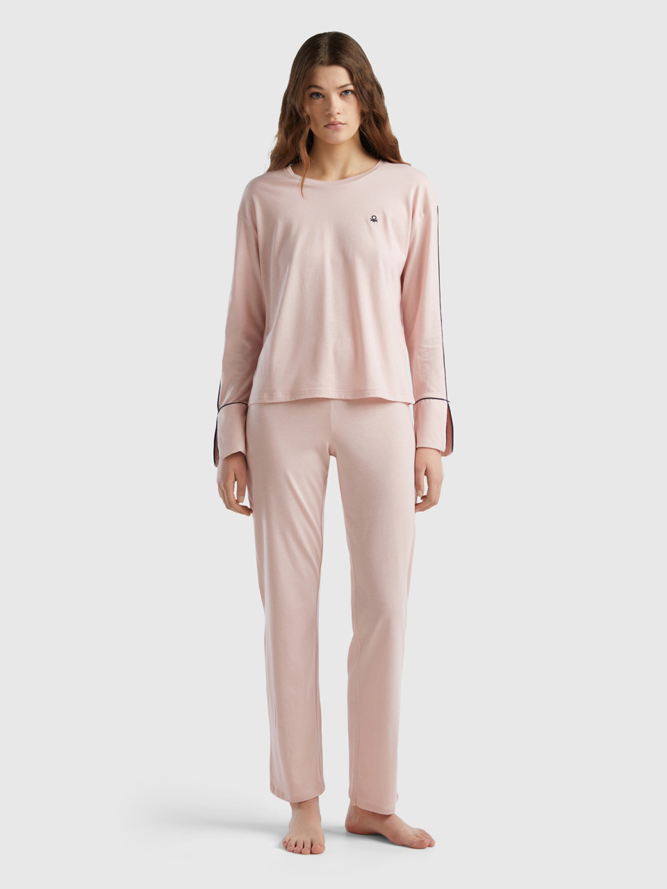 Benetton, Warm Viscose Blend Pyjamas, Soft Pink, Women