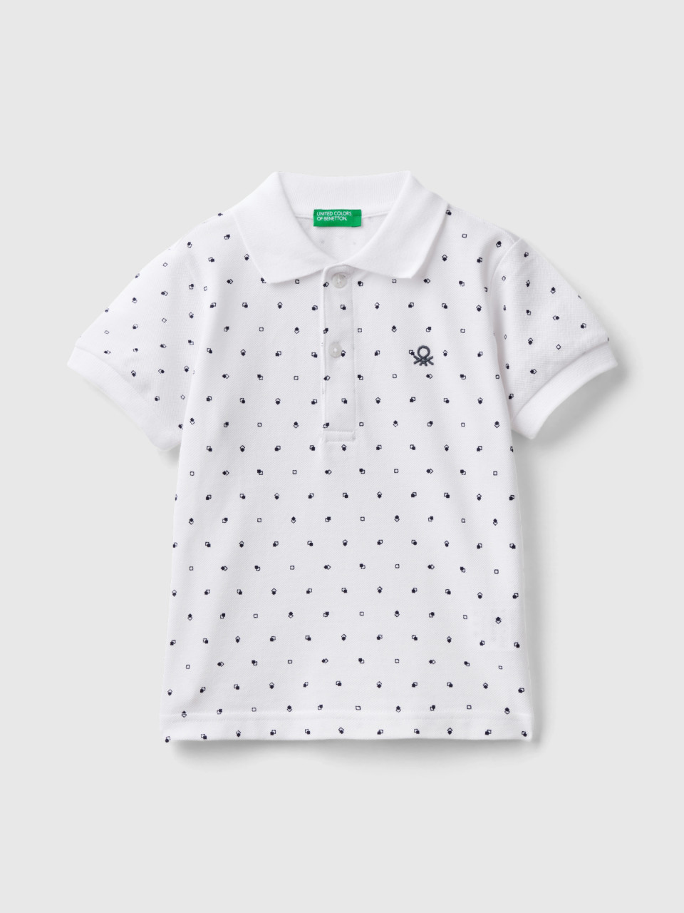 Benetton, Slim Fit Micro Patterned Polo, White, Kids