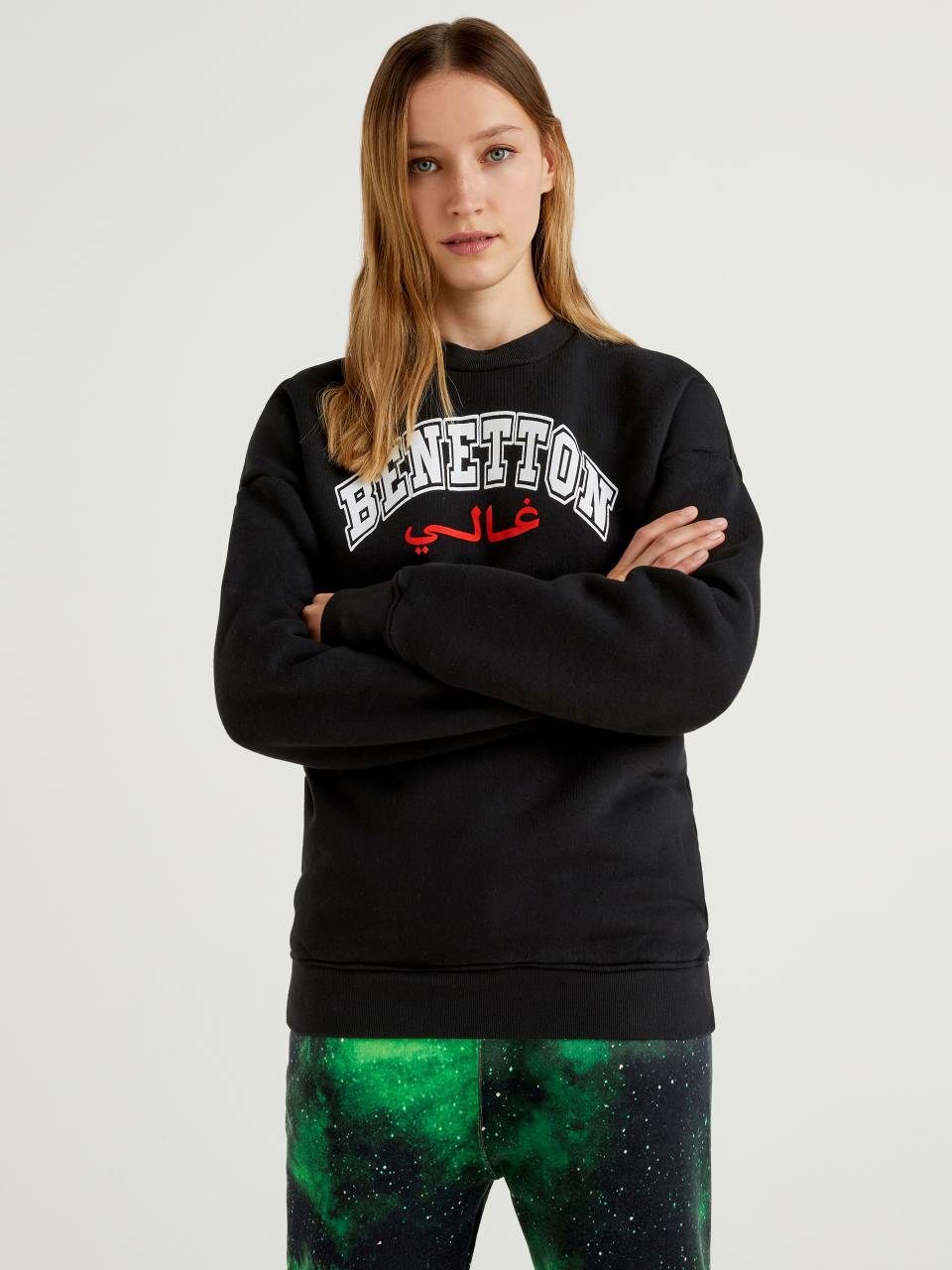Benetton Black crew neck sweatshirt with print by Ghali. 1