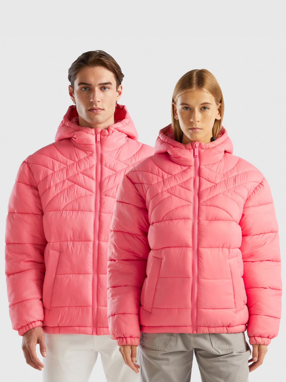 Benetton, Padded Jacket With Recycled Wadding, Pink, Men
