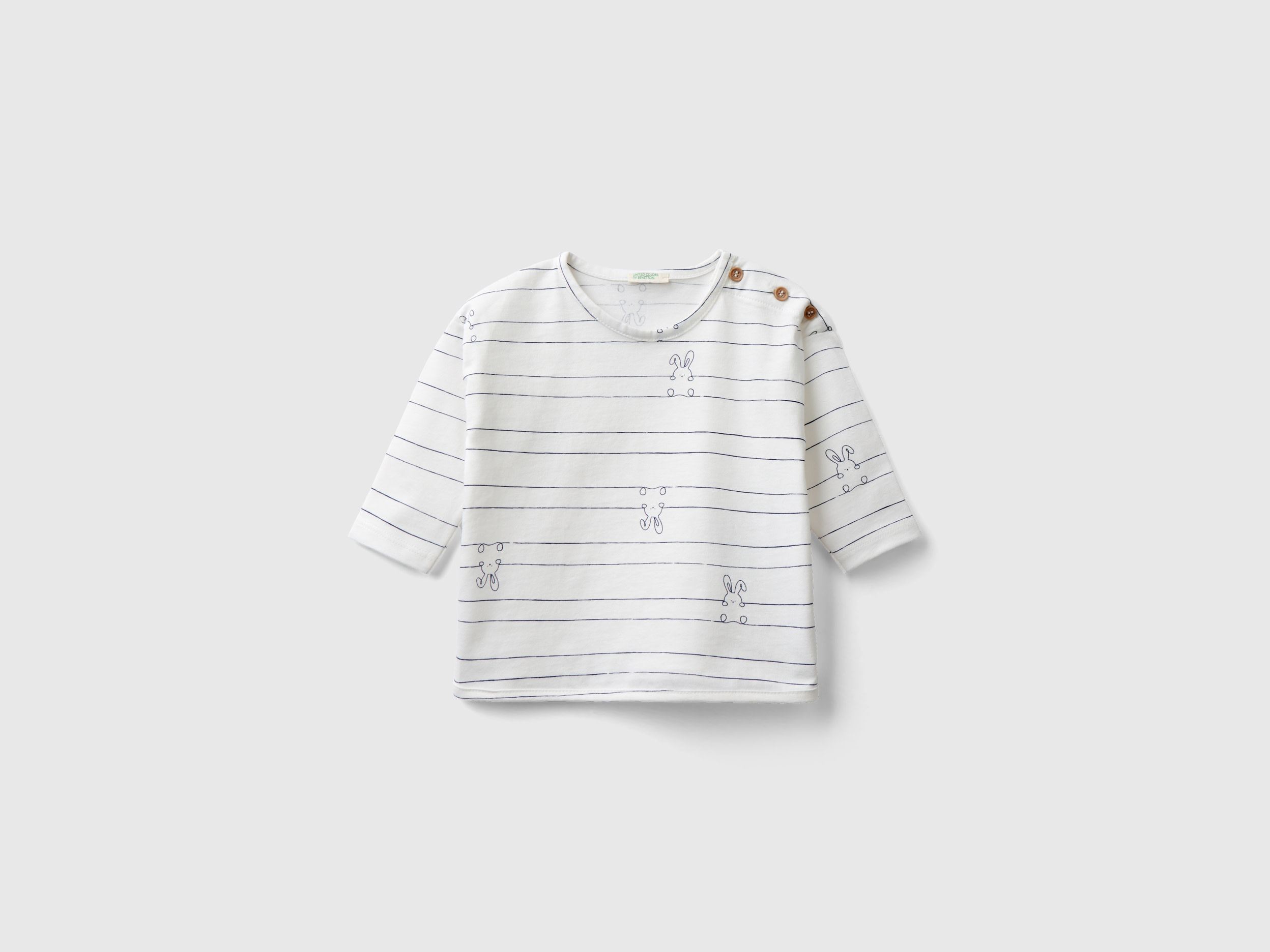 Benetton, Long Sleeve Patterned T-shirt, size 12-18, White, Kids