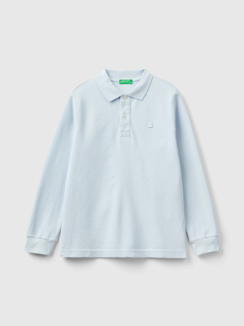 Benetton, 100% Organic Cotton Long Sleeve Polo, Sky Blue, Kids